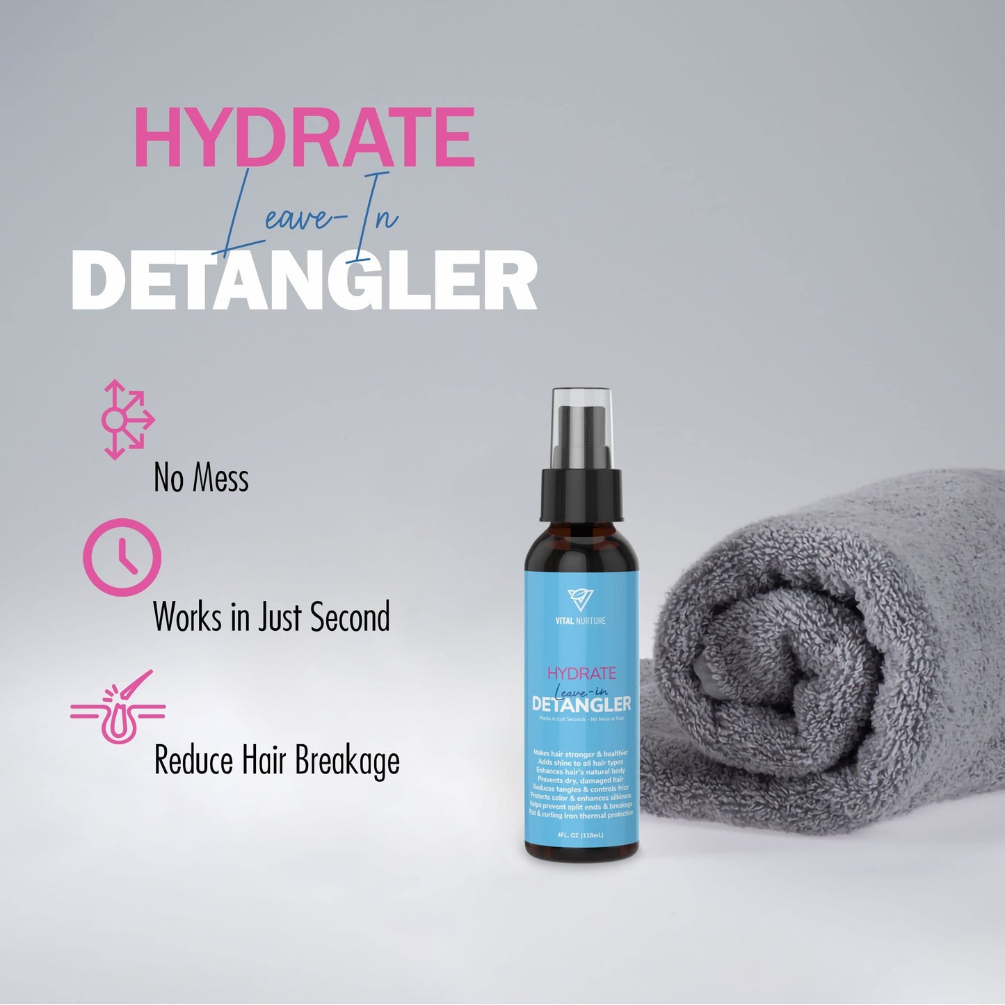 Vital Nurture Hydrate Leave-In Detangler - Adds Instant Shine to Dry and Damaged Hair - Anti-Frizz Detangling Spray with Argan Oil and Aloe Vera Beauty & Personal Care Vital Nurture