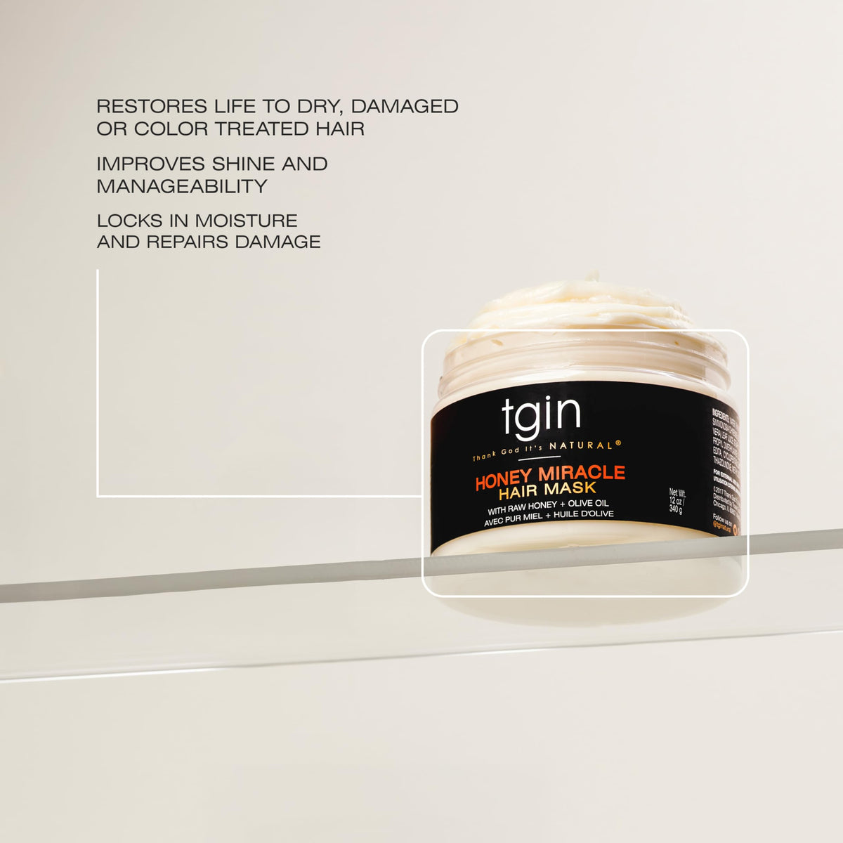 tgin Honey Miracle Hair Mask for Natural, Dry, Curly Type 3c and 4c Hair - 12 oz - Deep Conditioner