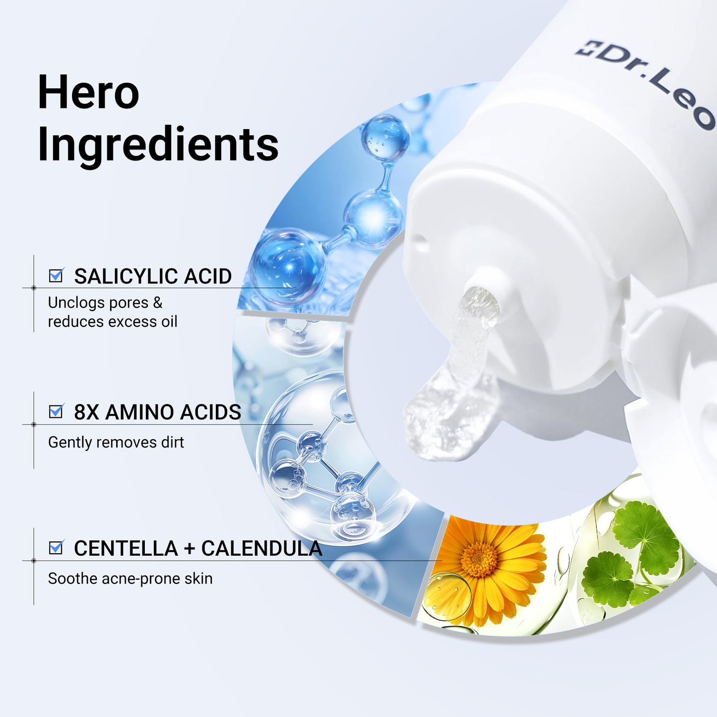 Dr.leo Salicylic Acid Cleanser, Acne Face Wash for Oily Skin - Daily Oil Control, Gentle Plant Extracts, 8 Amino Acids, Deep Cleans Minimizes Pores Beauty & Personal Care Dr.Leo