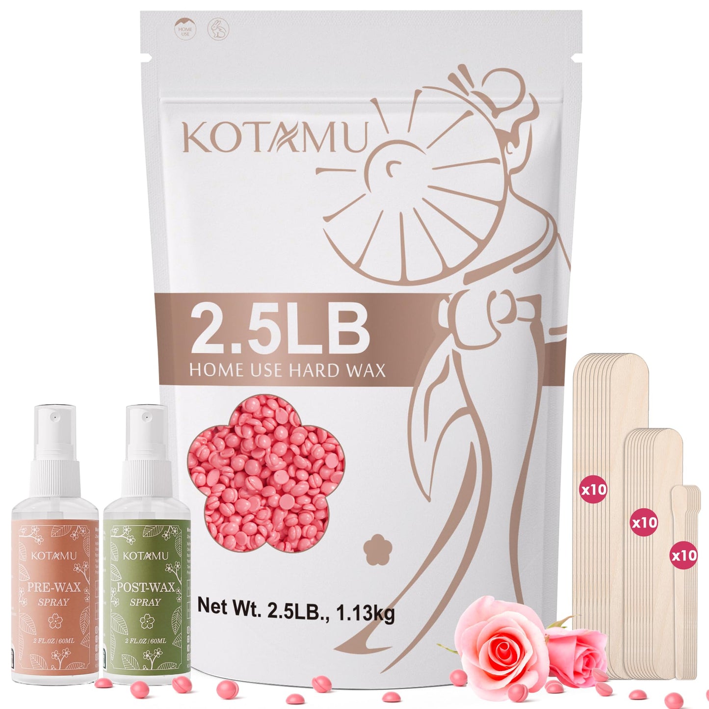 KOTAMU Pink Wax Beans for Hair Removal, 2.5lb, Hard Wax for Face, Eyebrow, Bikini, Brazilian, Leg, Body, Sensitive Skin, Ideal for Women Home Salon Beauty and Personal Care KOTAMU