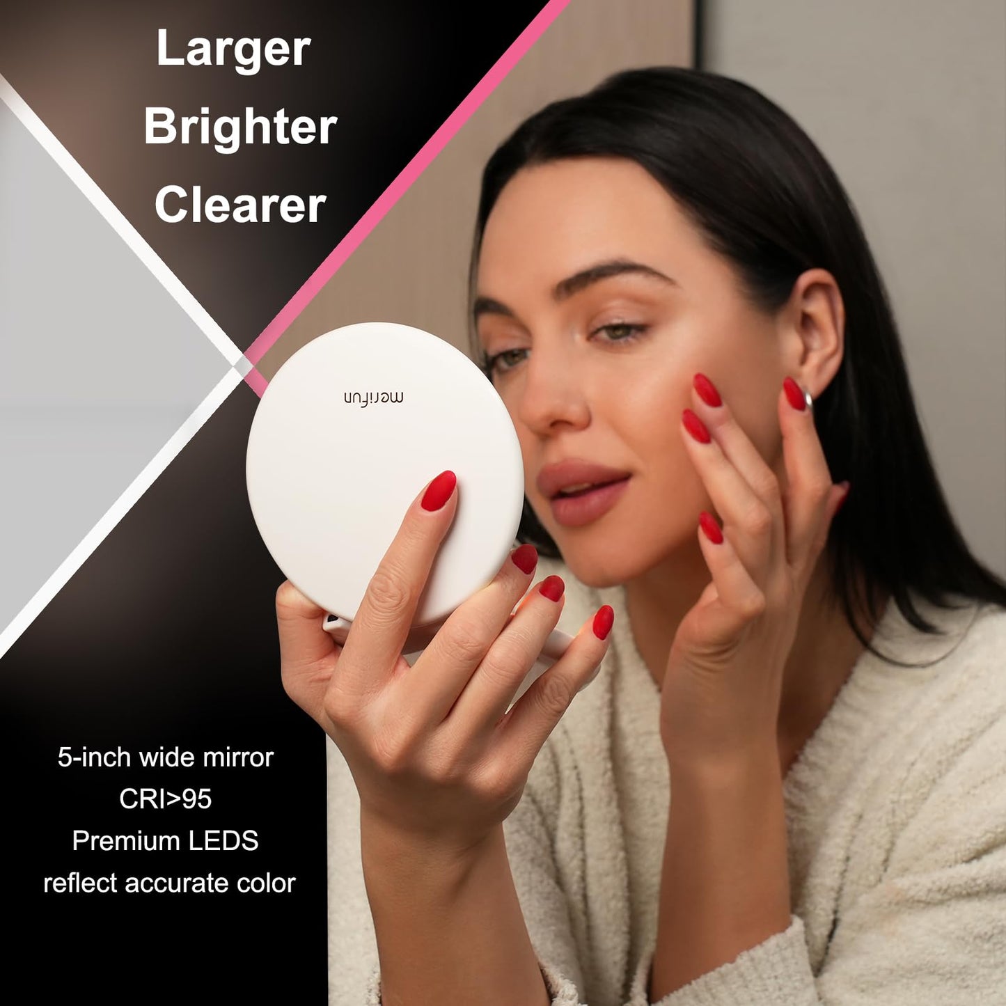 LED Lighted Compact Magnifying Travel Makeup Mirror - 5 inches Double Sided 1X/10X Magnification, USB Rechargeable 1000mAh, Touch Screen, 56 High-CRI Beauty & Personal Care merifun