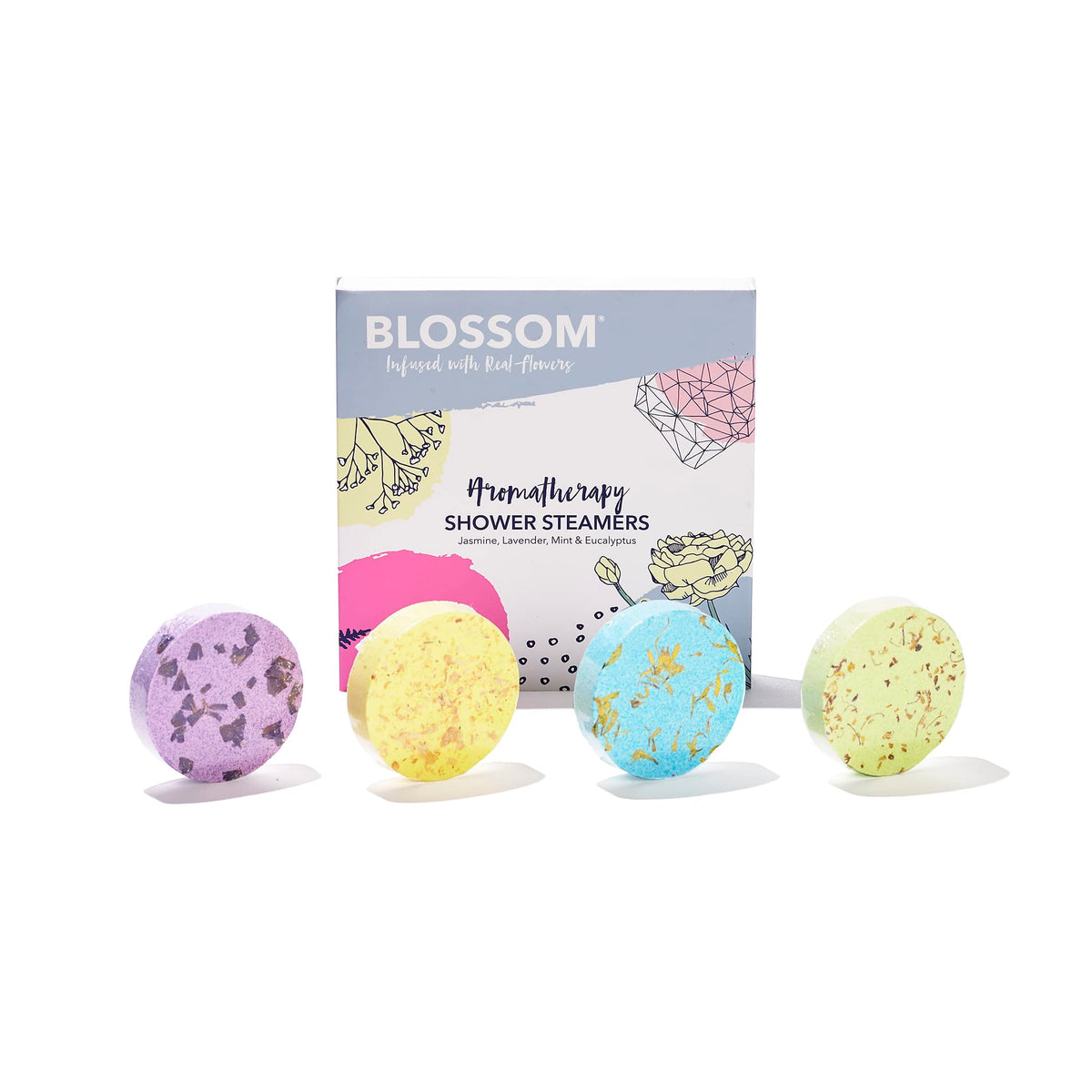 Blossom Aromatherapy Shower Steamers, Bath Bomb Tablets with Essential Oils for Stress Relief and Relaxation 4 Pack Box, Jasmine, Lavender, Mint… Beauty & Personal Care Blossom