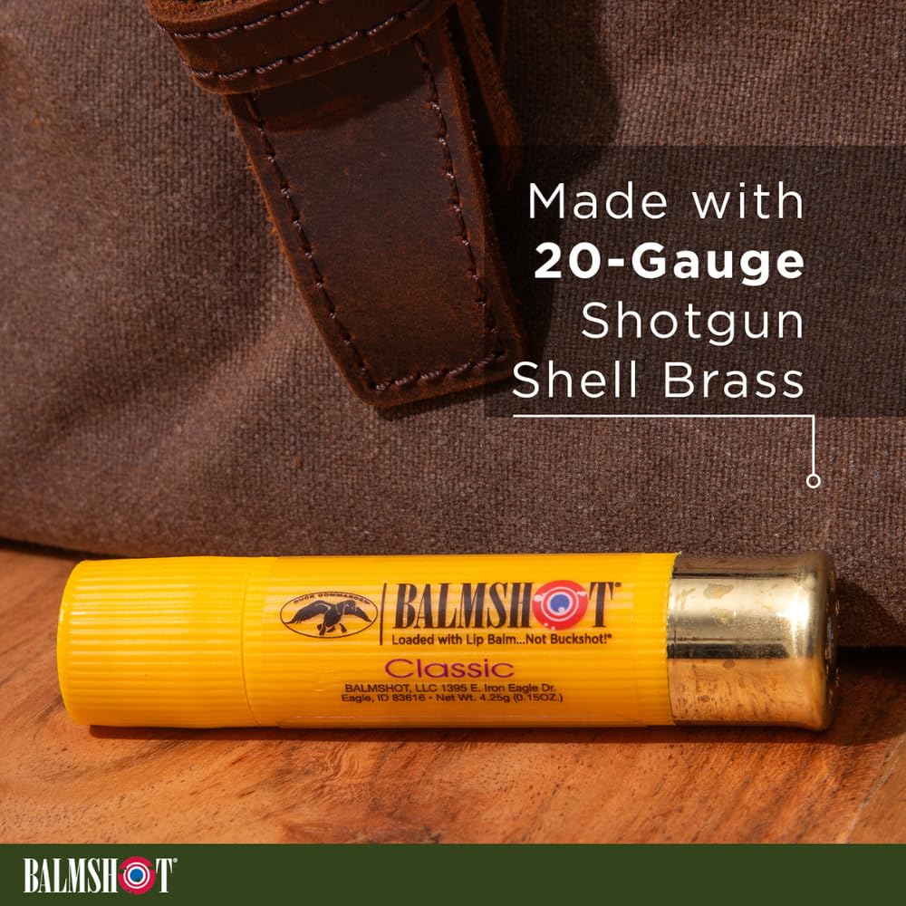 BALMSHOT Classic Natural Lip Balm SPF 15 - Beeswax Chapstick with Natural Oils & Vitamin E - 20-Gauge Shotgun Shell Brass Tube - Long Lasting, Heat Beauty & Personal Care Balmshot