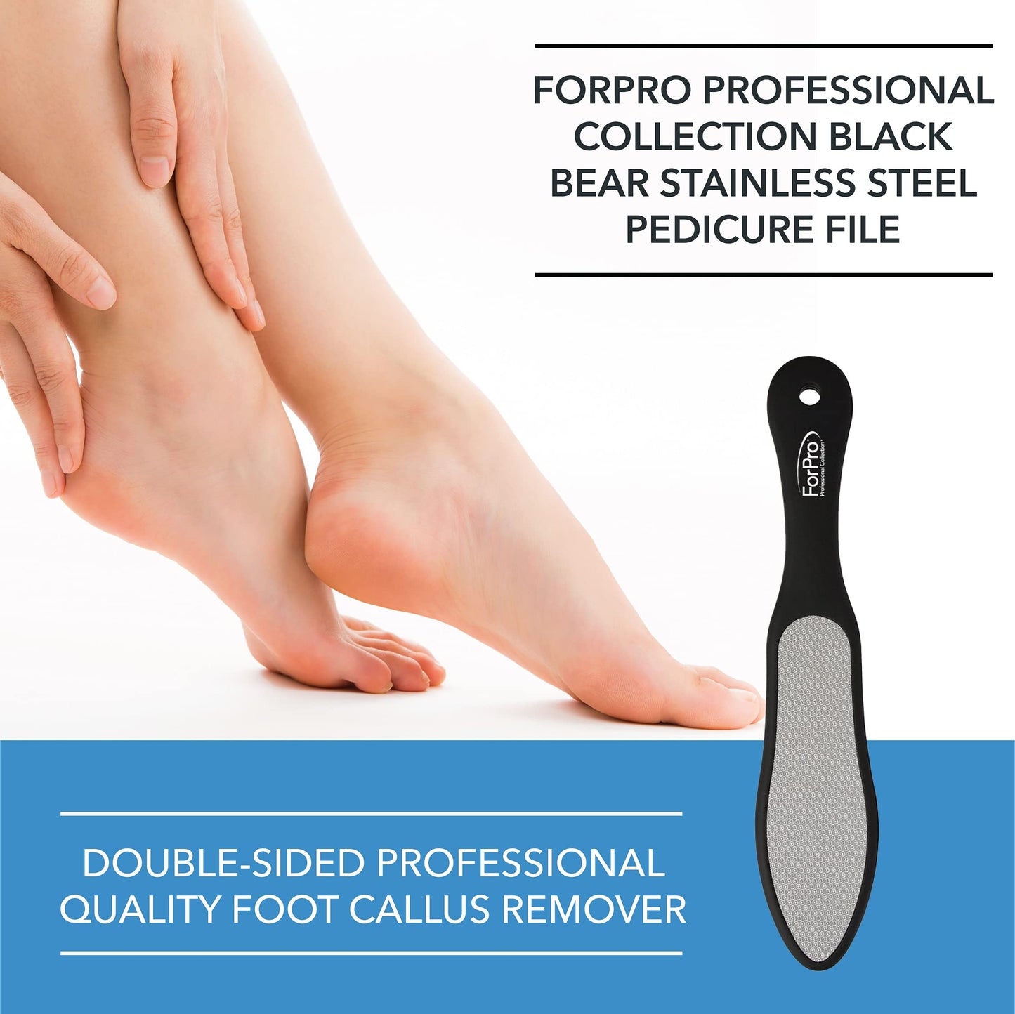 ForPro Black Bear Stainless Steel Pedicure File, Callus Remover Foot File, Double-Sided Professional Quality Tool for Heels and Feet, 10.5’’ L Beauty & Personal Care ForPro Professional Collection