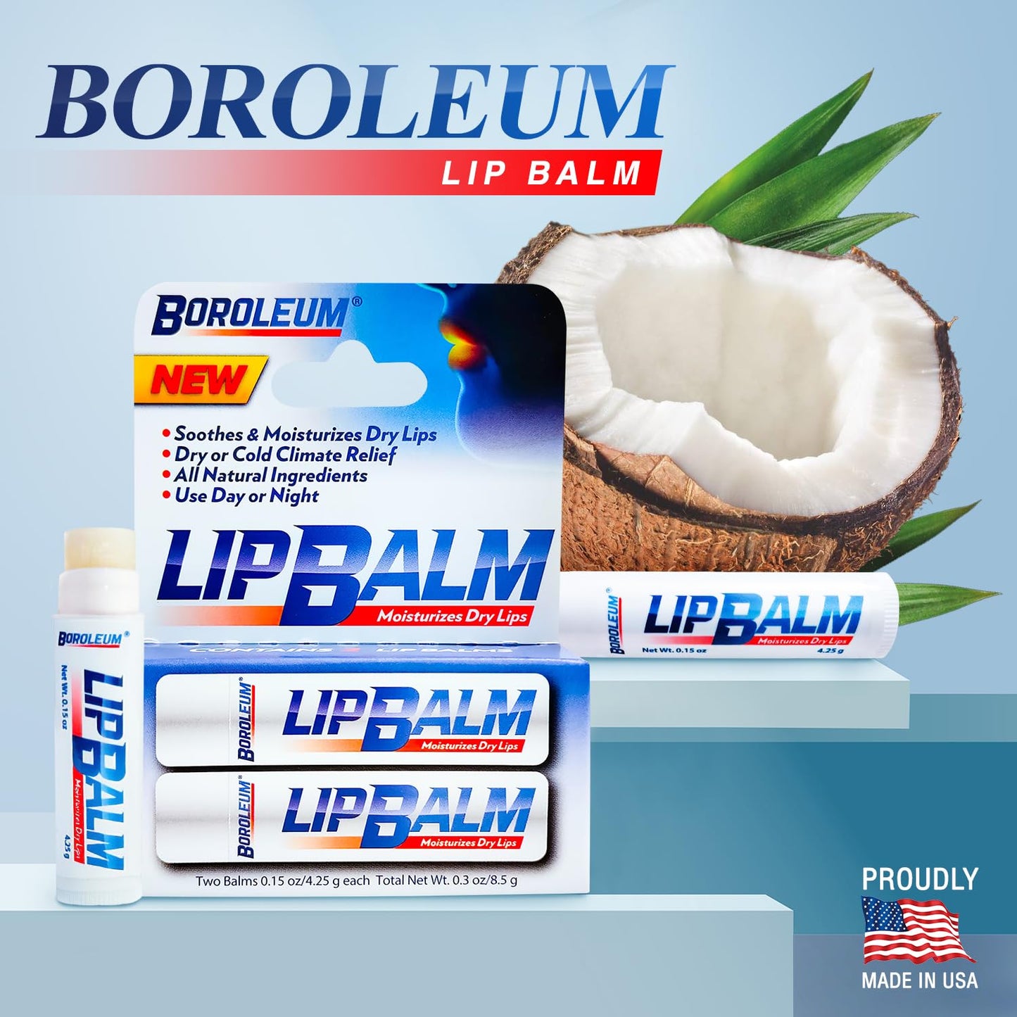 Natural Lip Balm by Boroleum | Best Chapped Lip Moisturizer for Dry Cracked Lips | All Natural Ingredients for Men Women and Kids | 4.25 gr. Tubes, 2 Beauty & Personal Care Boroleum