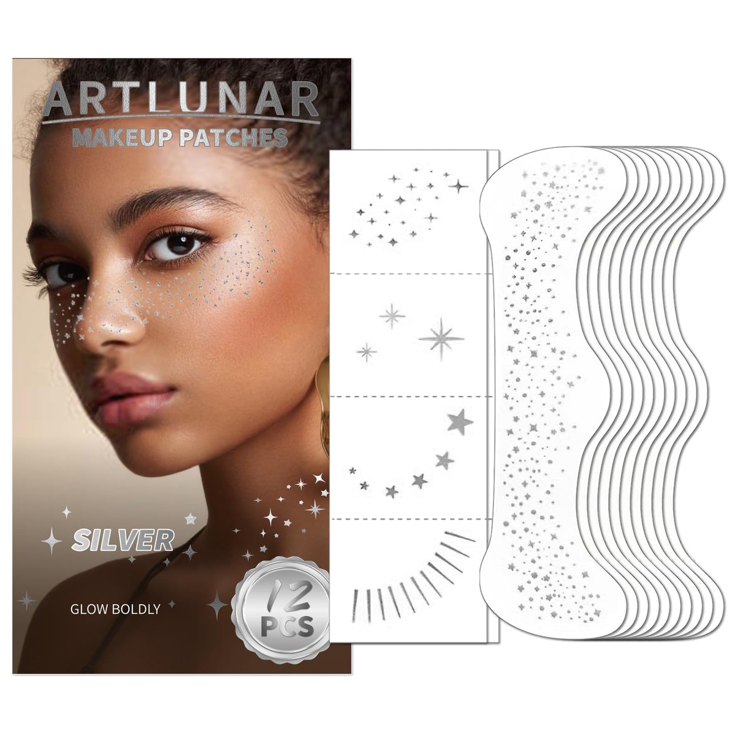 Artlunar 12Pcs Face Glitter Makeup Patches, Glitter Makeup Accessories for Women & Girls, Perfect for Music Festivals, Easter, Concerts, Parties Beauty & Personal Care Artlunar