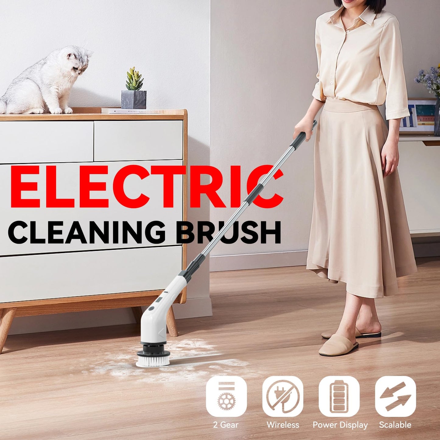 APLUSH Electric Spin Scrubber,Cordless Shower Cleaning Brush with 7 Replaceable Brush Heads, Adjustable 2 Speeds Extension Handle Power Cleaning Brush Beauty and Personal Care APLUSH