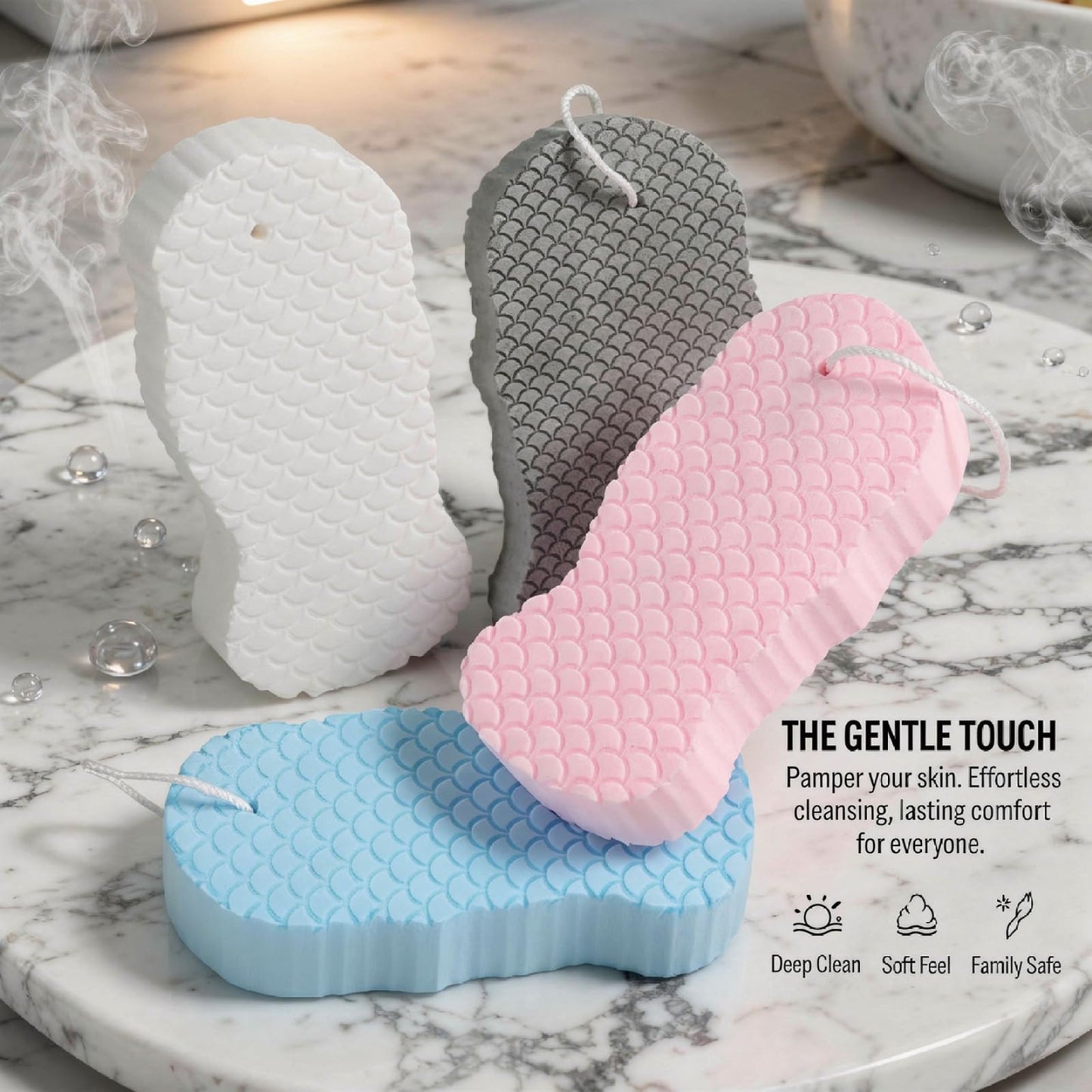 4 Pcs Exfoliating Bath Sponge Set, Body Scrubber with Fish Scale Texture, Gentle Cleansing for Young Ones and Adults, Dead Skin Removal Sponge Beauty and Personal Care wkao