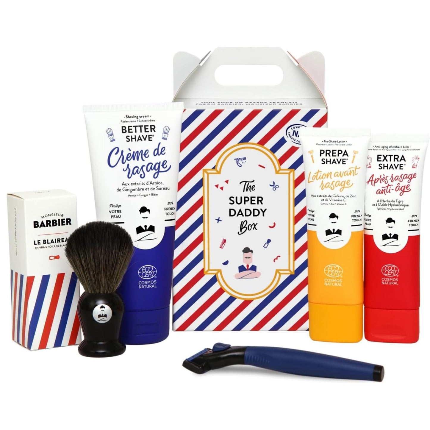 Monsieur Barbier Super Daddy Shaving Gift Set for Men - Shaving Kit with Razor, Brush, Pre-Shave Lotion, Shaving Cream & After Shave Cream Beard Beauty and Personal Care MONSIEUR BARBIER