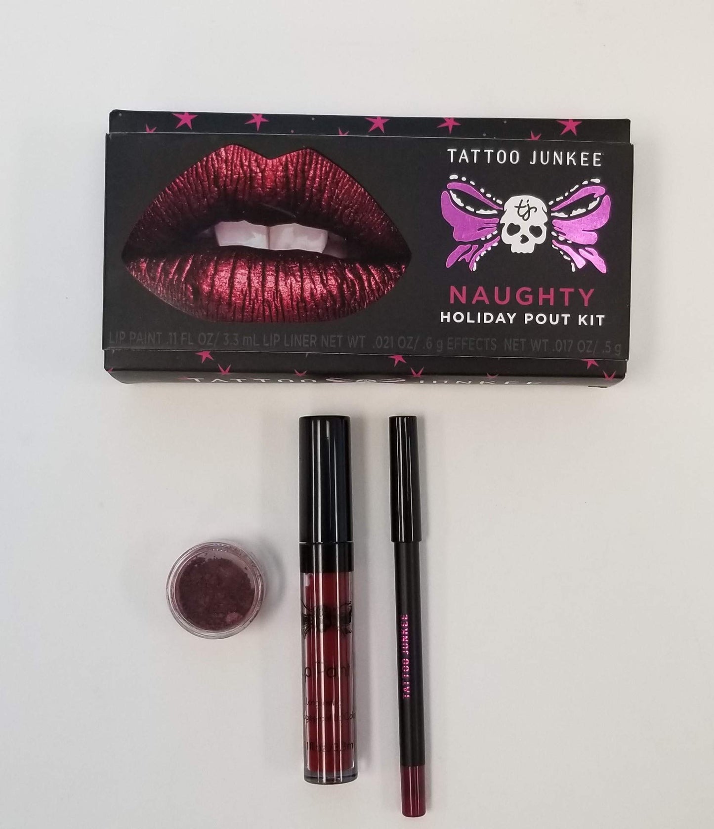 Tattoo Junkee 1 Naughty Holiday Pout Kit & 1 Party Time Metallic Lipstick Beauty & Personal Care TATTOO JUNKEE