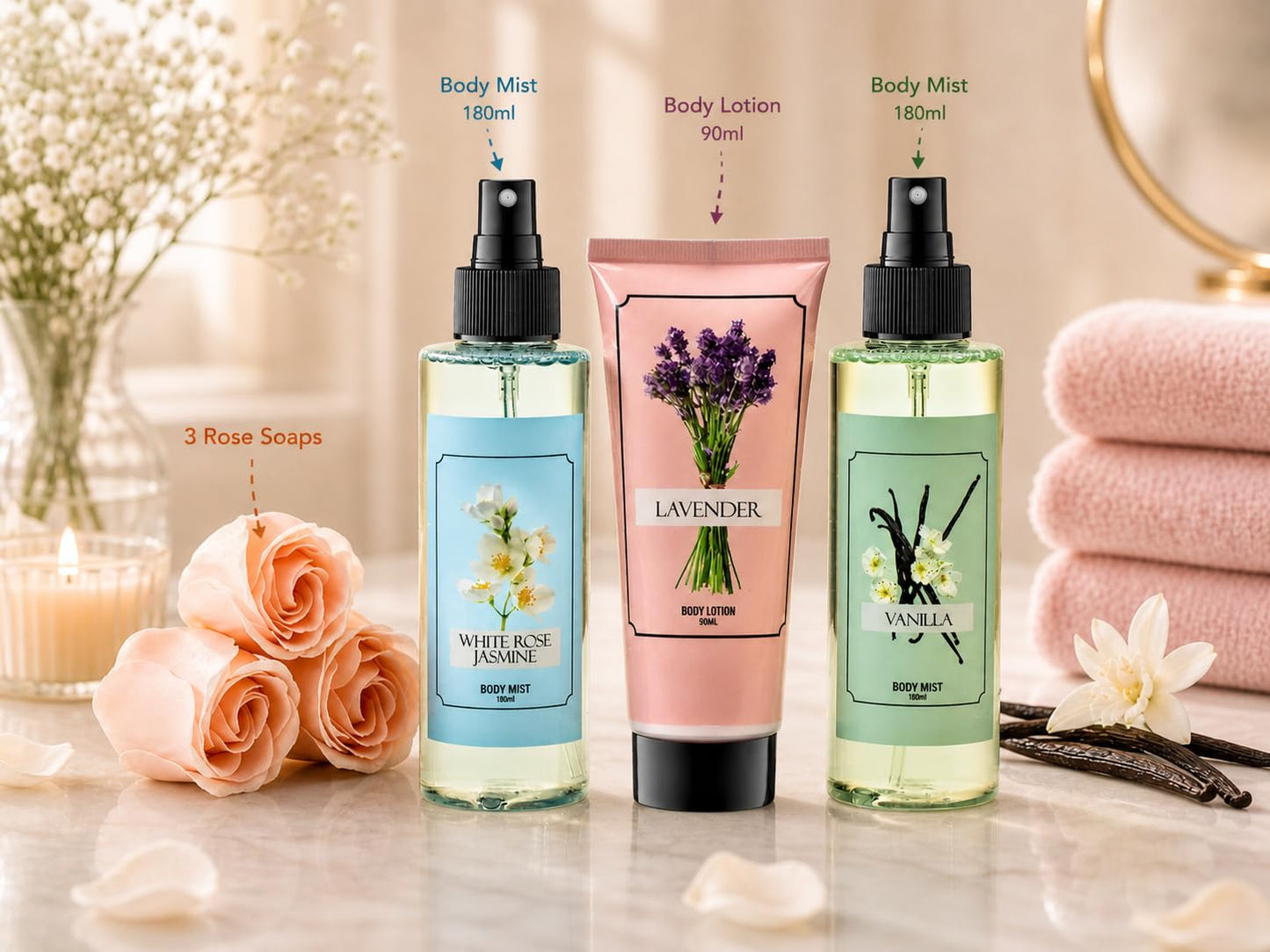 White Rose Jasmine Lavender Set - Mother's Day Spa Gift Basket for Mom, Luxury Bath & Body Set, White Rose Jasmine, Lavender, Vanilla Scented Self Beauty and Personal Care Freida and Joe