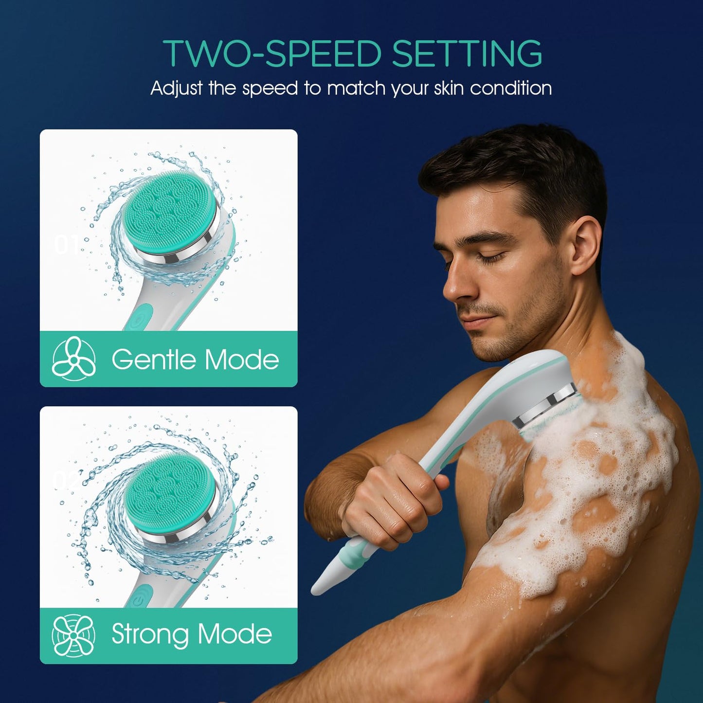 VOYOR Electric Silicone Body Scrubber, Back Scrubber for Shower, Waterproof Long Handle Body Brush, Rechargeable Power Bath Brush for Cleansing Beauty and Personal Care VOYOR