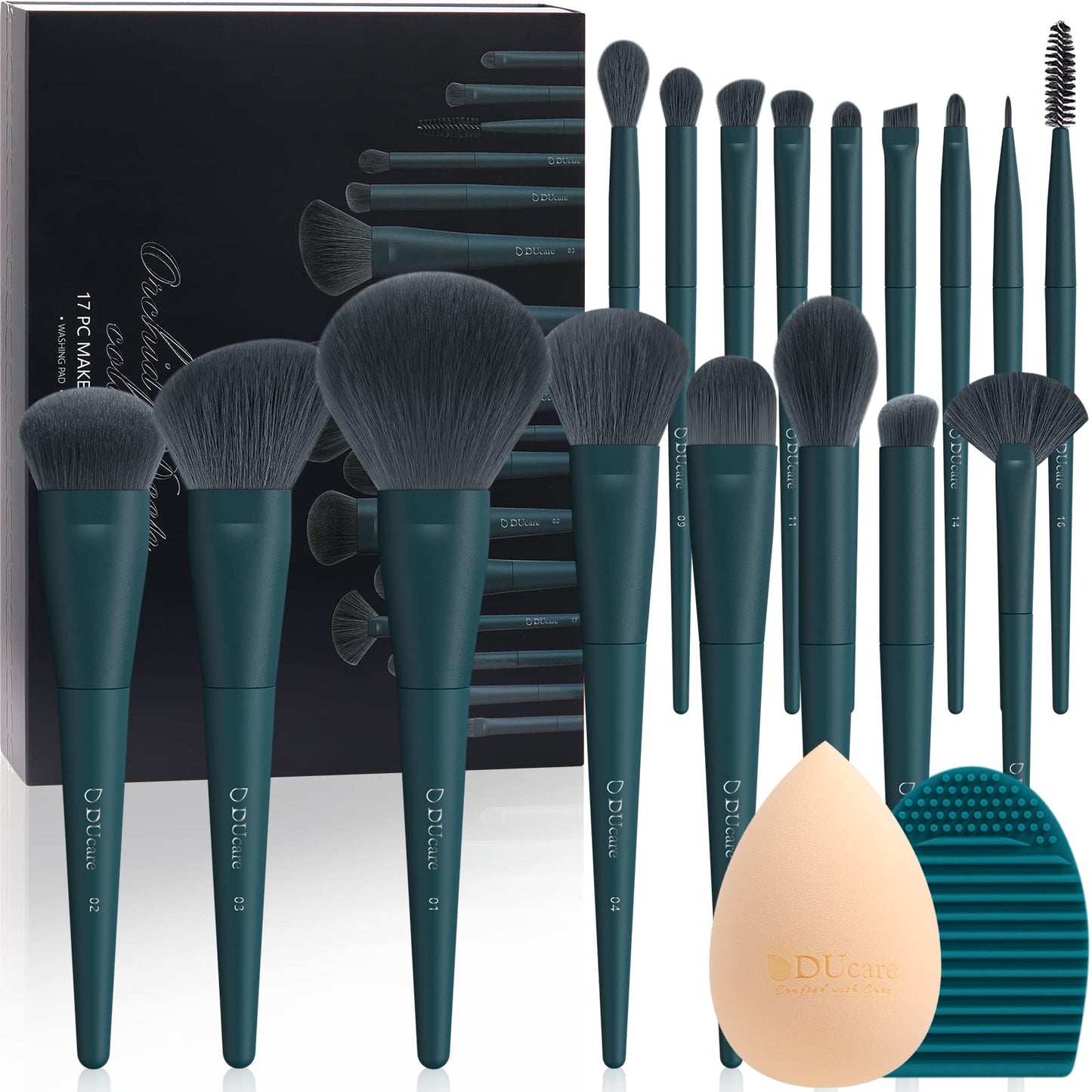 DUcare Christmas Makeup Gift Set 19 Pcs,17pcs Brushes Brush 1pc Cleaning Mat and 1pc Makeup Sponge Professional Face Powder Eye Shadow Powder Liquid Beauty & Personal Care DUcare