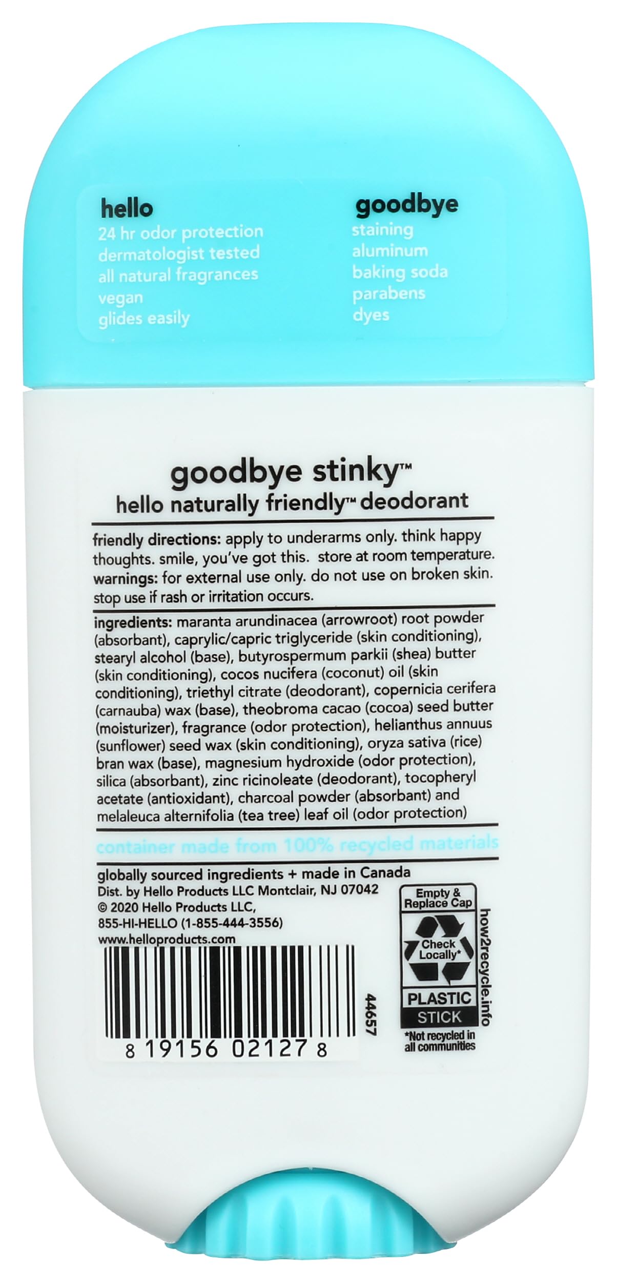 Hello Clean and Fresh Deodorant with Activated Charcoal, 2.6 OZ Beauty and Personal Care hello