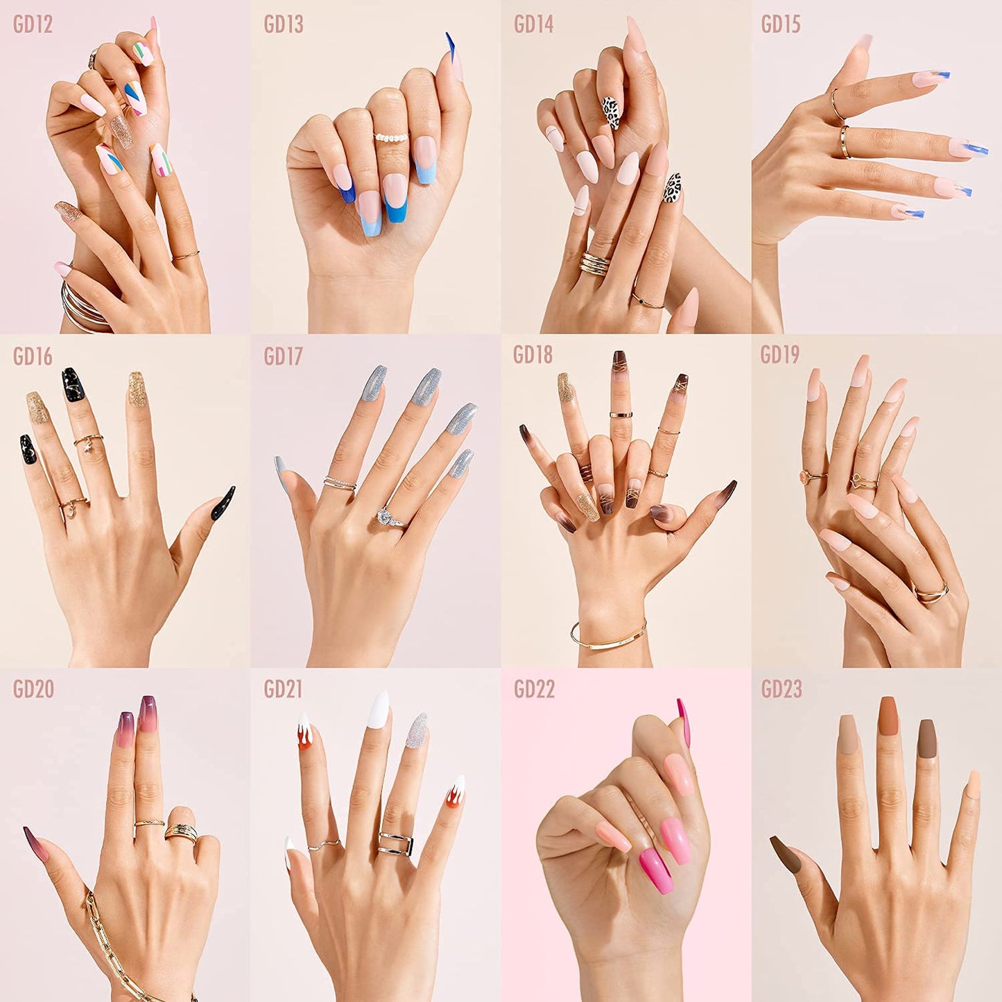 Gold Finger Gel Glam Design Nail Press On Nails, Gel Nail Kit, Polish Free Manicure Long Length Beauty & Personal Care Goldfinger