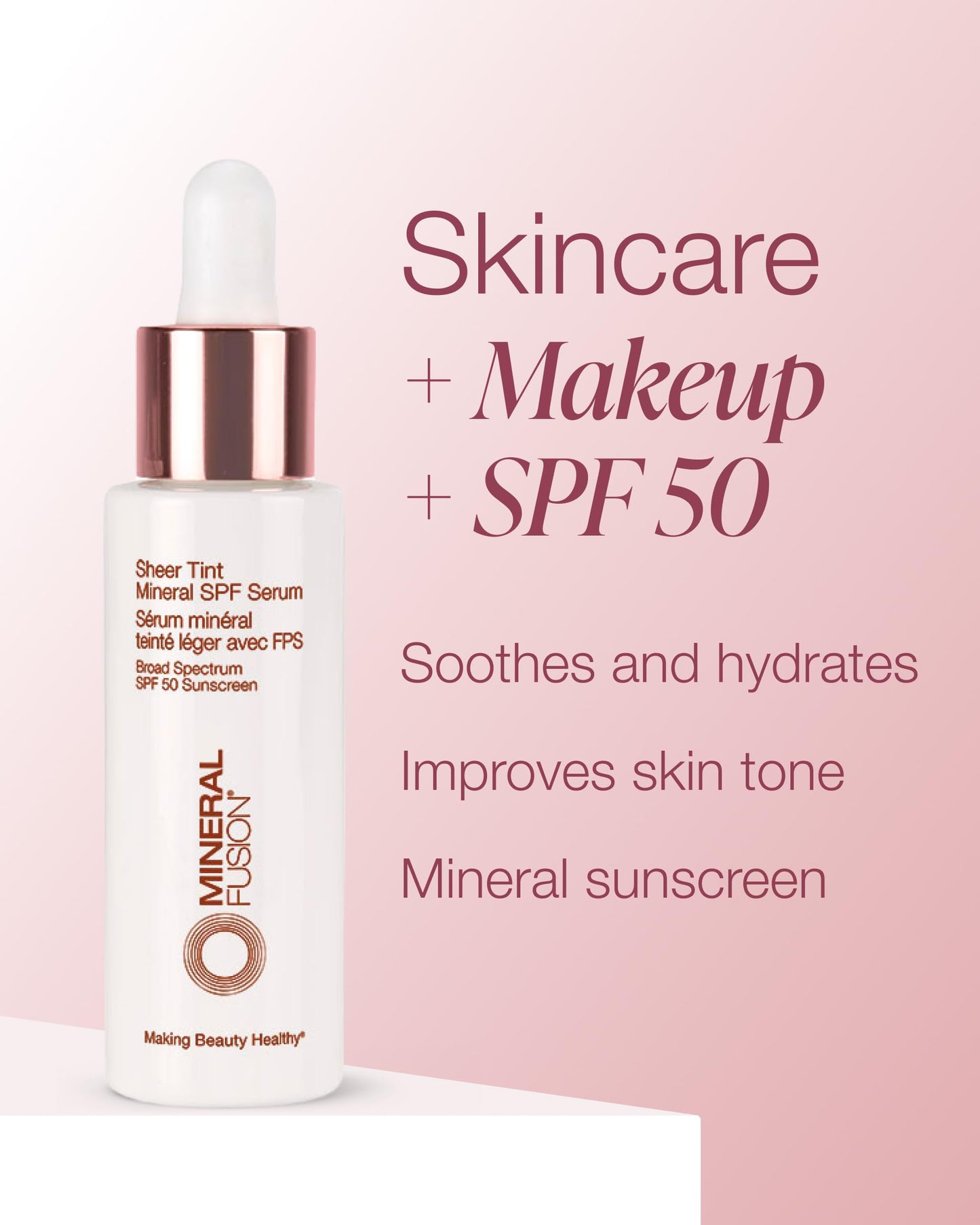 Mineral Fusion Sheer Tint SPF Face Serum (Light) - Tinted Broad Spectrum SPF 50 Mineral Zinc Oxide Sunscreen - Sheer Coverage Makeup, Lightweight Beauty & Personal Care Mineral Fusion