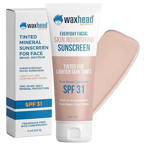 Waxhead Tinted Mineral Face Sunscreen SPF 31, 25% Non-Nano Zinc Oxide, Fragrance-Free, Non-Comedogenic, Tinted Moisturizer & Makeup Primer for Daily Beauty & Personal Care Waxhead Sun Defense Foods
