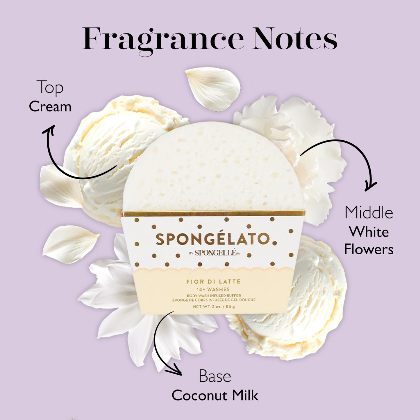 Spongellé Fior de Latte (Vanilla) Spongélato Bath Sponge - Built-In Body Wash & Body Scrubber, Shower Loofah Sponge for Women - 14+ uses Beauty and Personal Care SPONGELLÉ