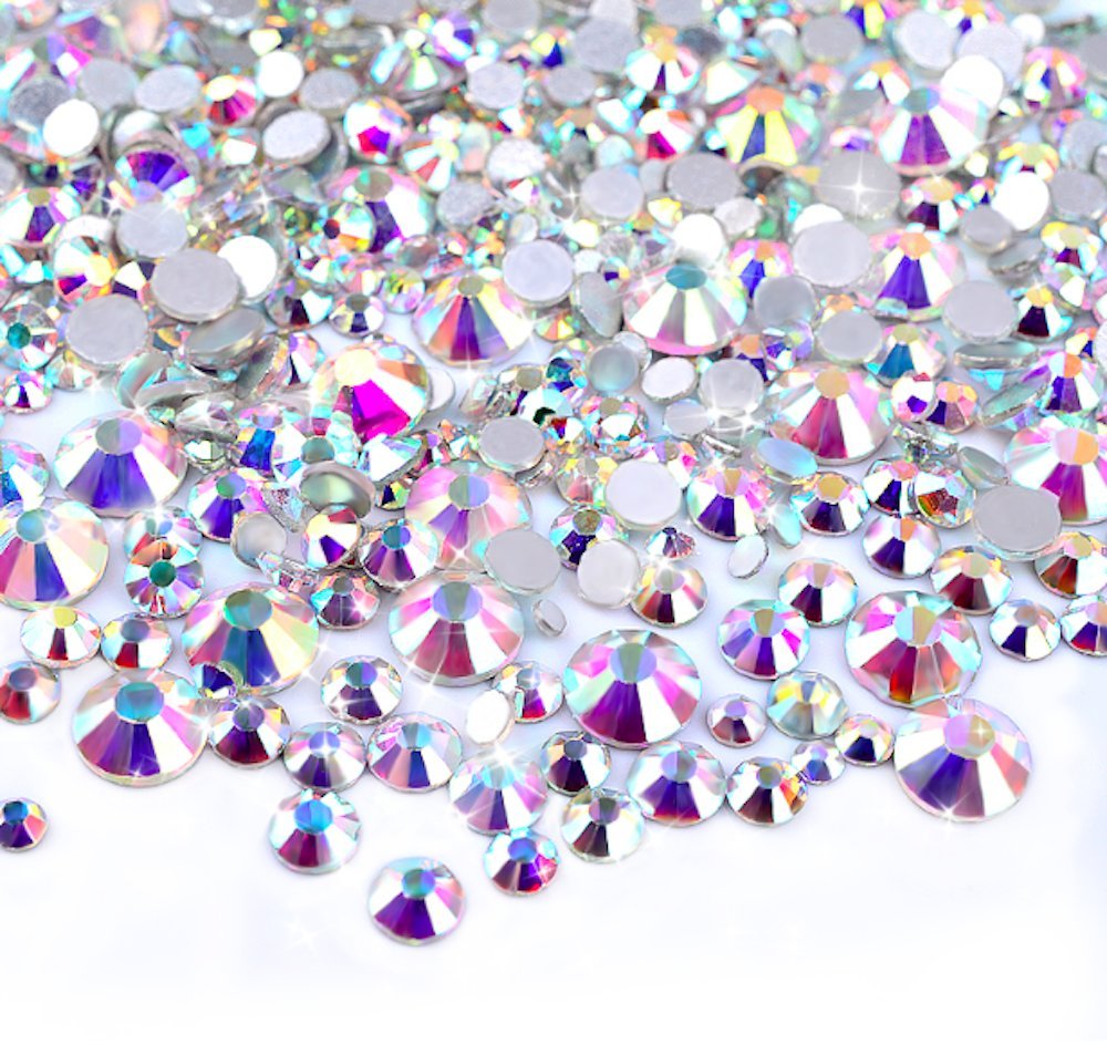 Zealer 1800pcs Crystals AB Nail Art Rhinestones Round Beads Top Grade Flatback Glass Charms Gems Stones for Nails Decoration Crafts Eye Makeup Clothes Beauty & Personal Care Zealer