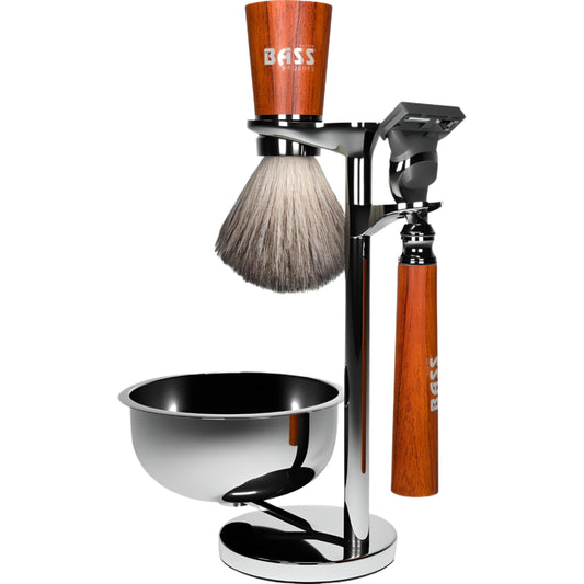 Bass Blades Classica Shave Set - Premium handles with natural wood finish, luxury grade polished metal hardware, and pure fine natural badger shaving Beauty and Personal Care Bass