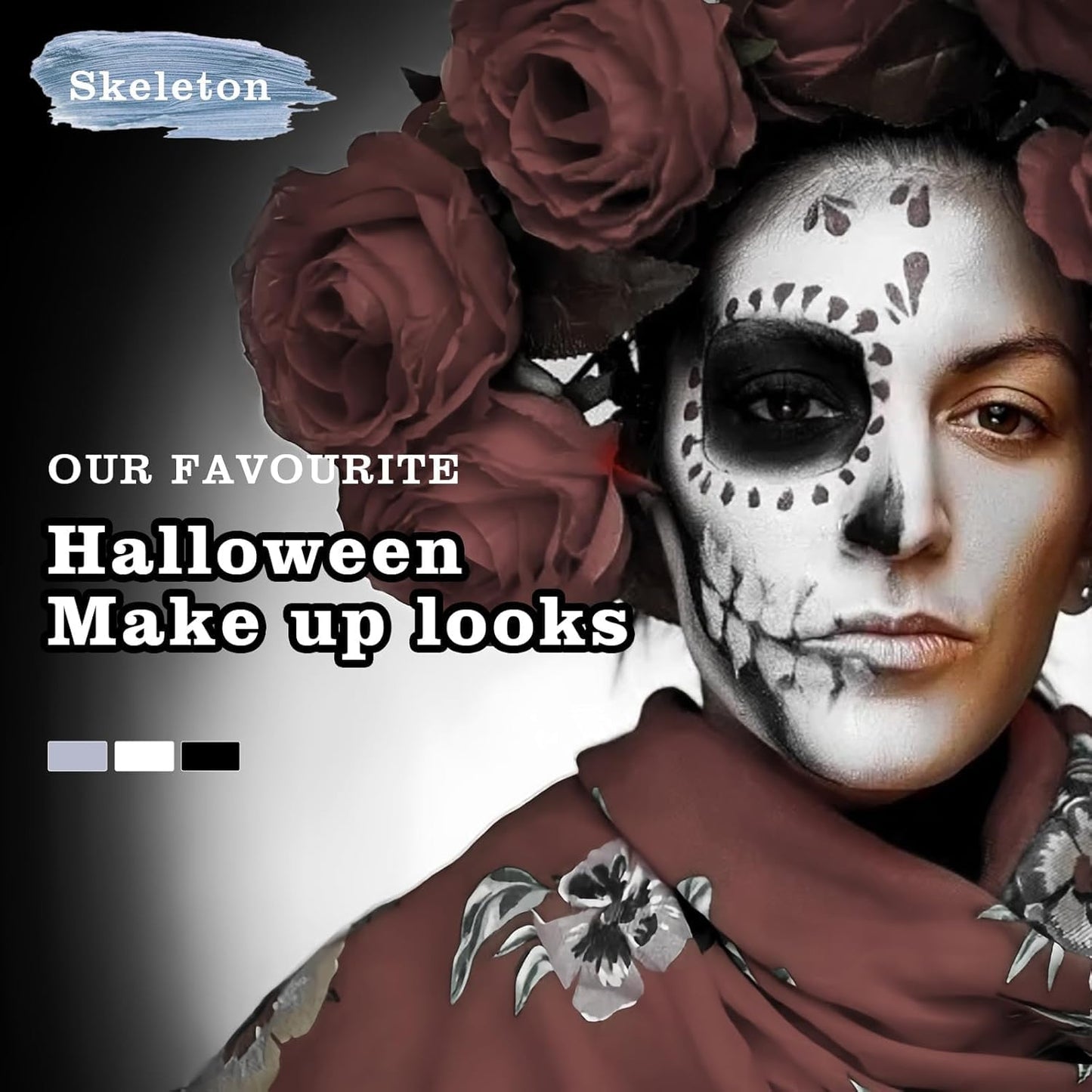 Halloween Skeleton Makeup, Complete Skeleton/Skull Makeup Kit Face Paint SFX Character Set With 1 Brush&3 Sponges, for Clown, Art Cosplay Party Beauty & Personal Care VPCRT6