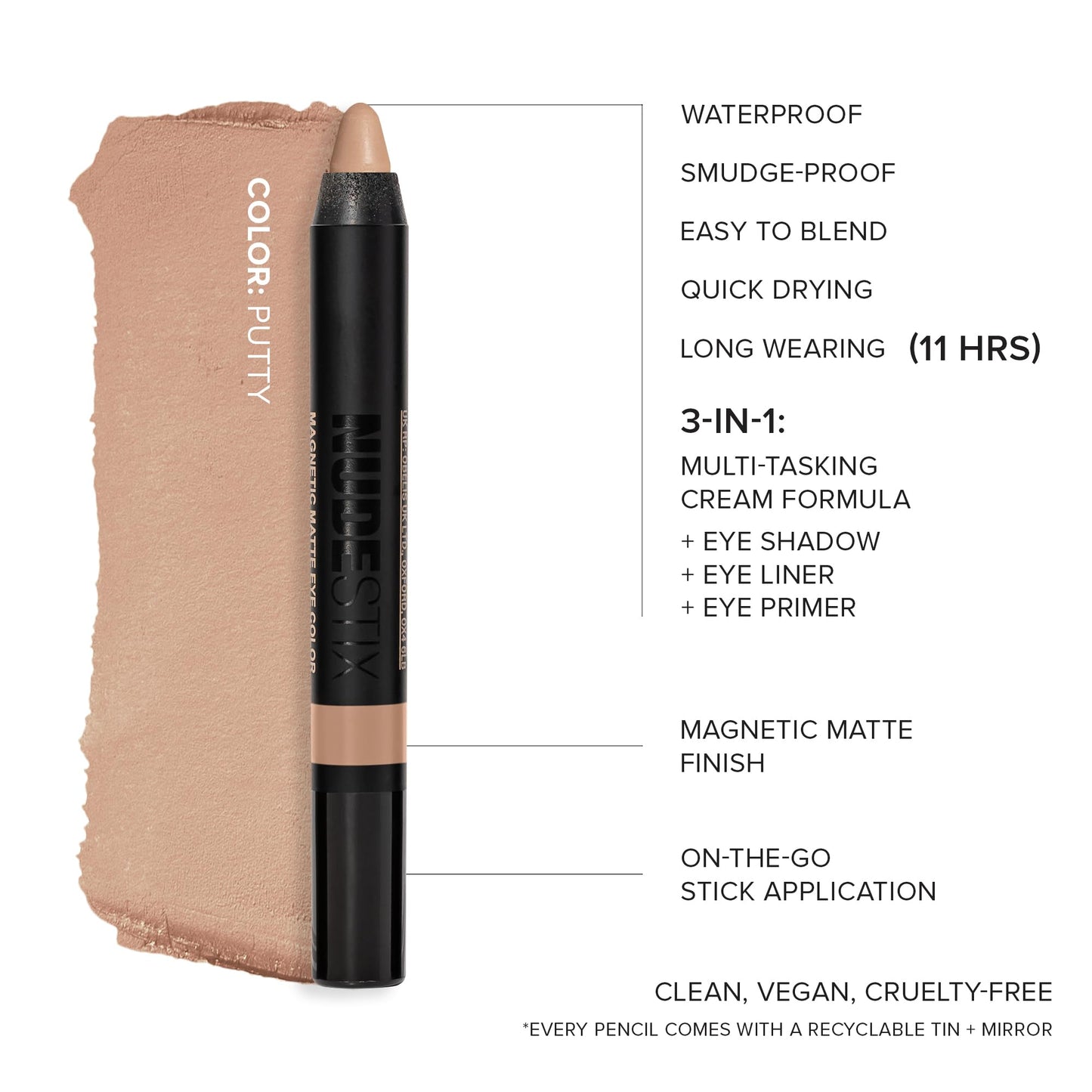 Nudestix Magnetic Matte Eye Color - 3-in-1 Long-Wear Cream Eyeshadow Pencil, Eyeliner & Primer | Waterproof, Budge-Proof Matte Finish | Vegan… Beauty & Personal Care Nudestix