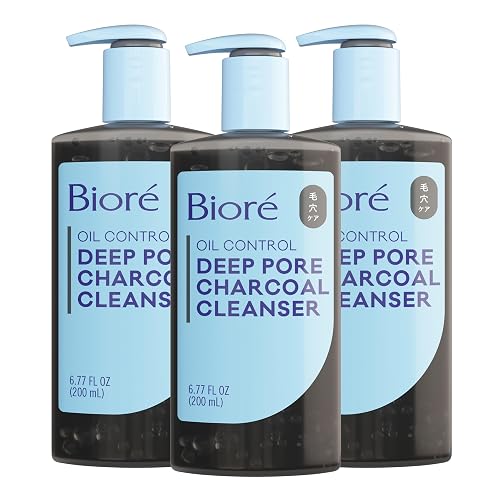 Biore Deep Pore Charcoal Face Wash, Daily Facial Cleanser for Dirt & Makeup Removal, for Oily Skin, 6.77 Oz, Pack of 3 Beauty & Personal Care Bioré