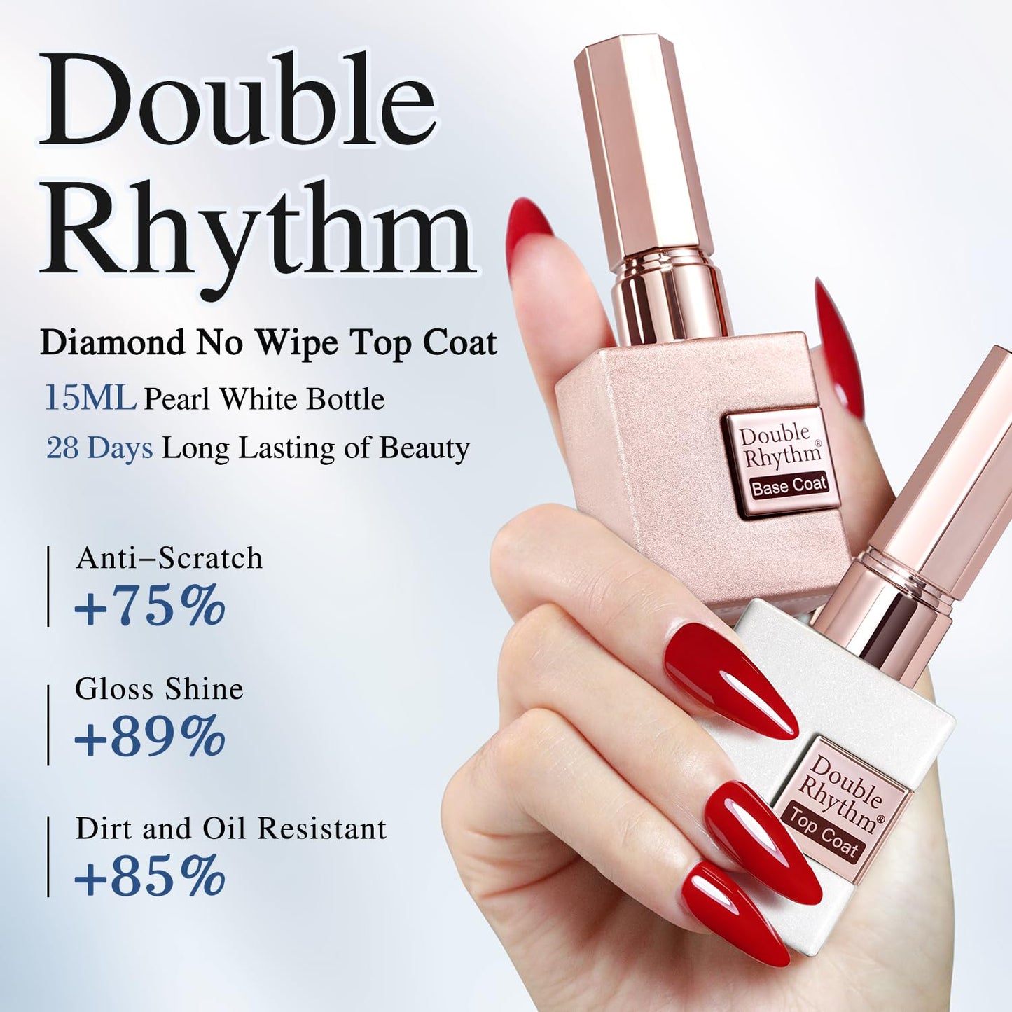 Double Rhythm 2 Pcs 15ML No Wipe Gel Top Coat and Base Coat Set Clear Glossy Gel Polish Kit (Base and Top Coat) Beauty and Personal Care Double Rhythm