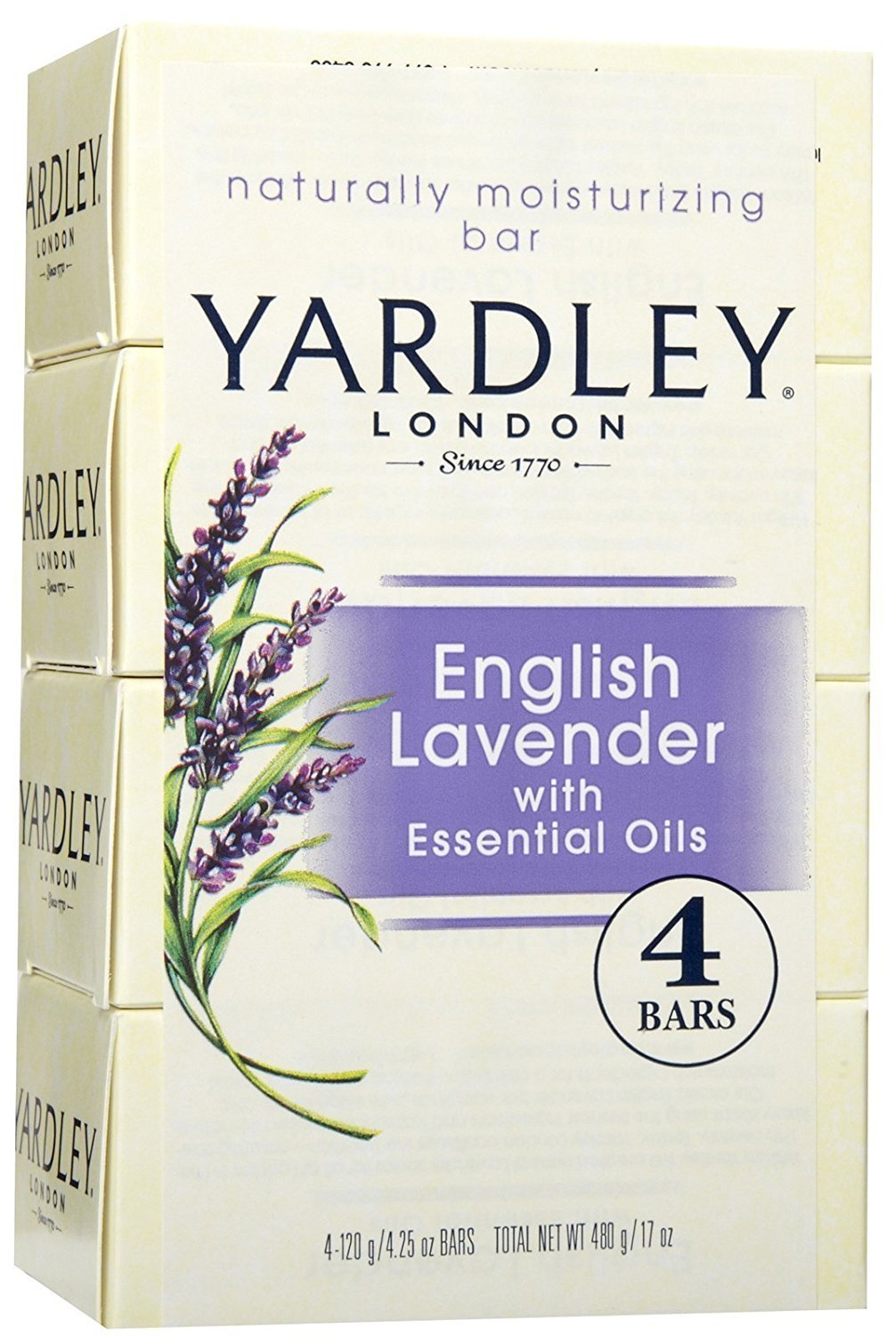 Yardley London English Lavender with Essential Oils Soap Bar, 4.25 oz Bar (Pack of 4) Beauty & Personal Care Yardley