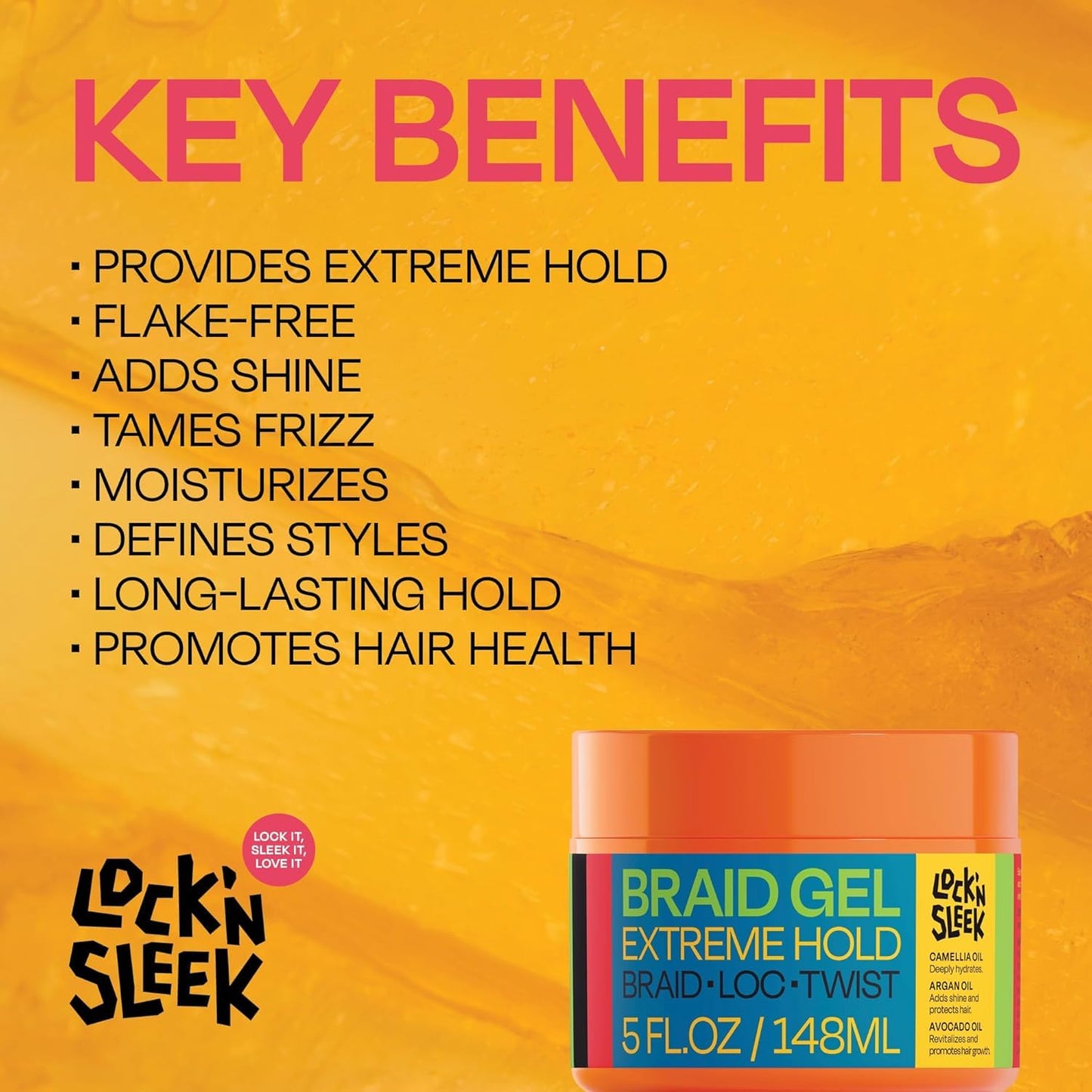 LOCK'N SLEEK Braid Gel (15 oz), Extreme Hold, Flake-Free, High Shine Edge Control - Argan, Camellia, Avocado Oil - For Locks, Braids, Twists, Cornrows Beauty & Personal Care LOCK'N SLEEK