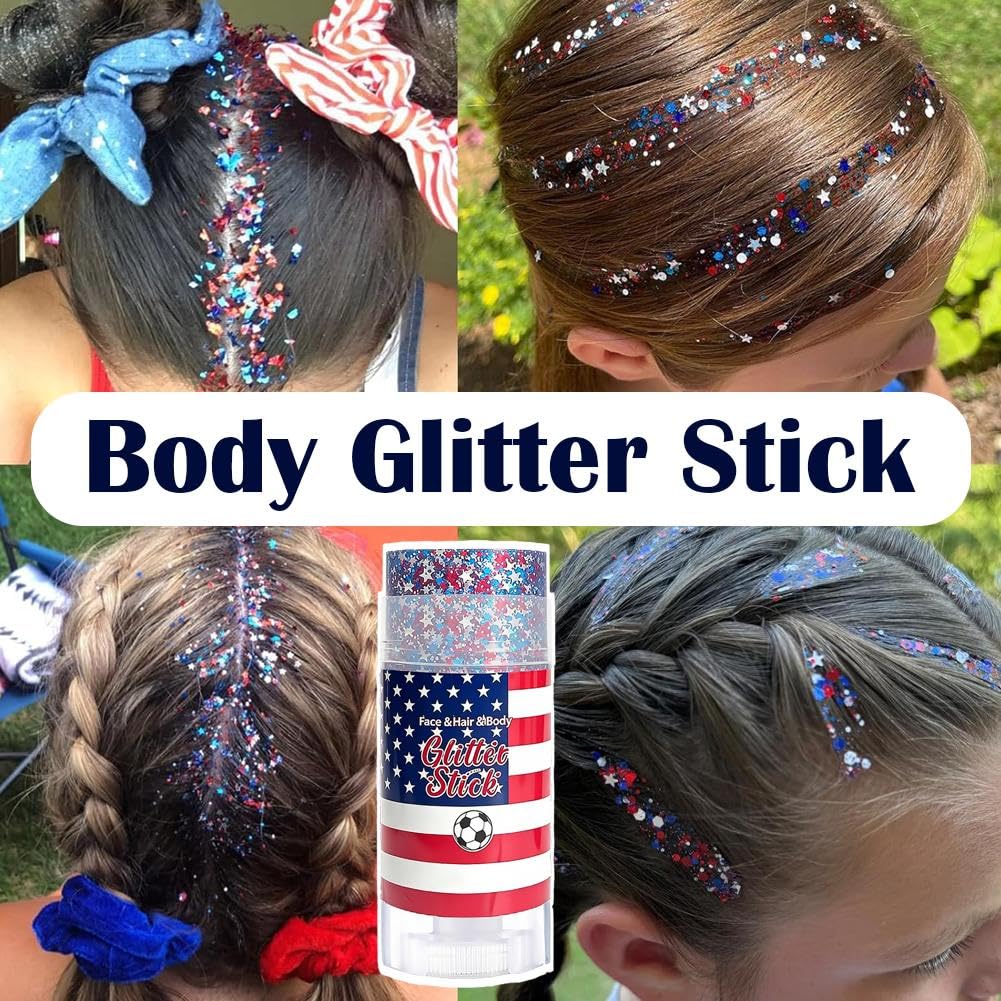 Patriotic Body Glitter Stick, 4th of July Anniversary Accessories, Waterproof Sparkling Face Hair Glitter for Fourth of July Outfit Women Kids, Red Beauty & Personal Care Prndkhn