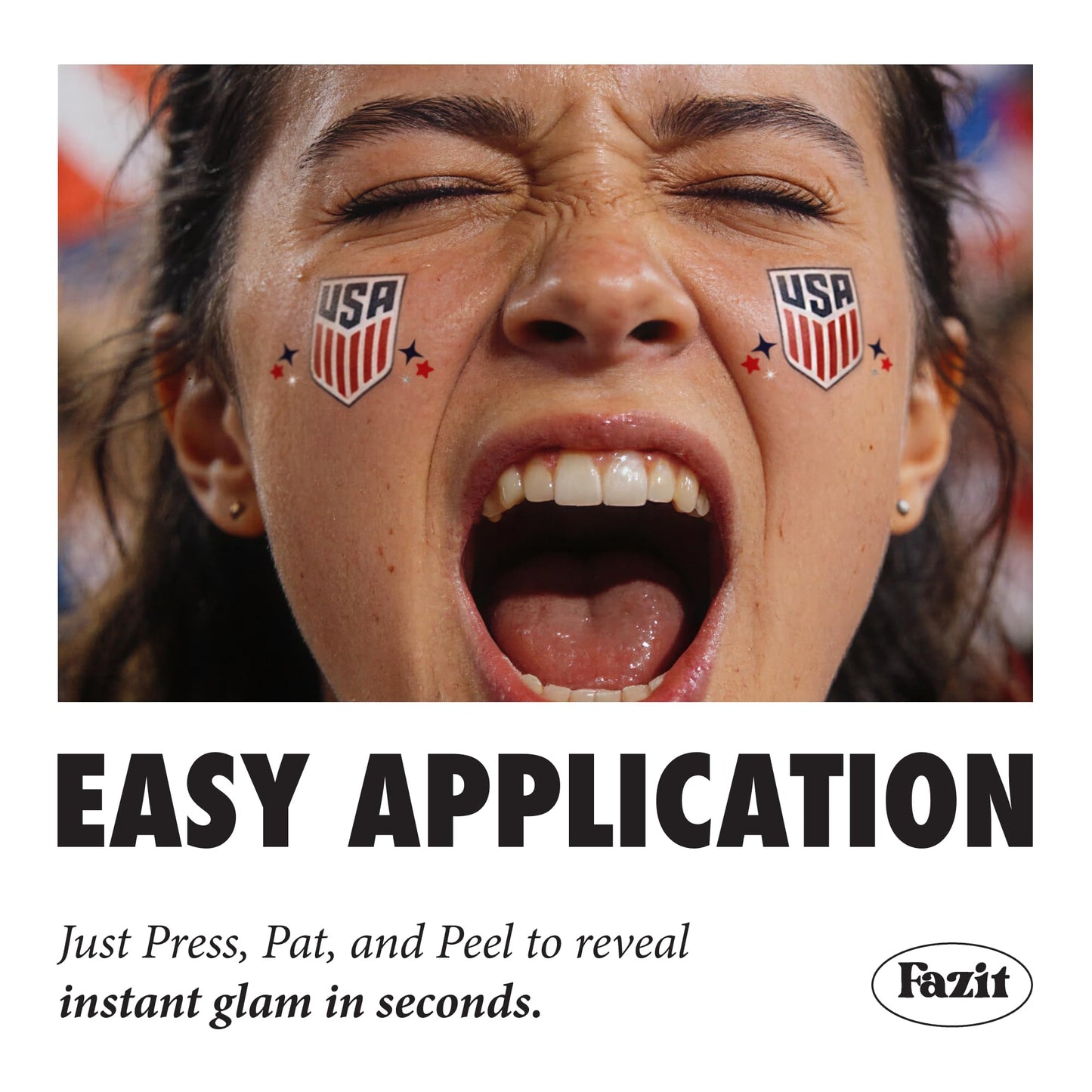 Fazit US Soccer Crest - Red, Blue & Silver Glitter Makeup Patches - Waterproof & Sweat-Proof Face Stickers - Long-Lasting Game Day Glam, USA Spirit Beauty & Personal Care Fazit
