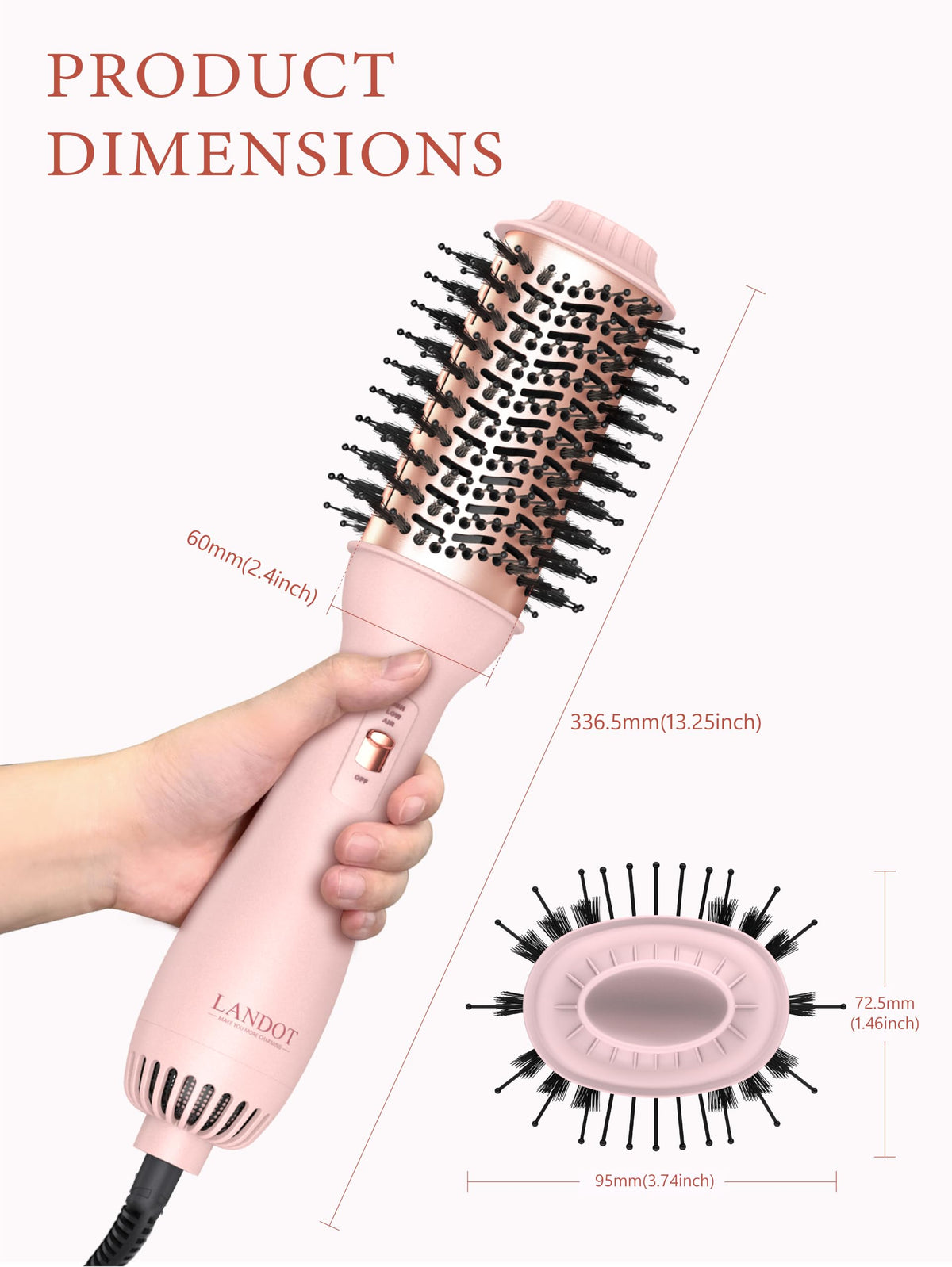 LANDOT Hair Blow Dryer Brush One-Step Hot Air Volumizer for Smooth Blowout