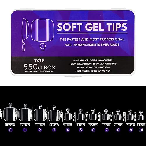 Cycullinyt 550pcs Square Soft Gel Toe Nail Tips, 11 Sizes Square Toenails Full Cover Acrylic Press on False Nail Tips No Trace for Beginners Beauty & Personal Care Cycullinyt