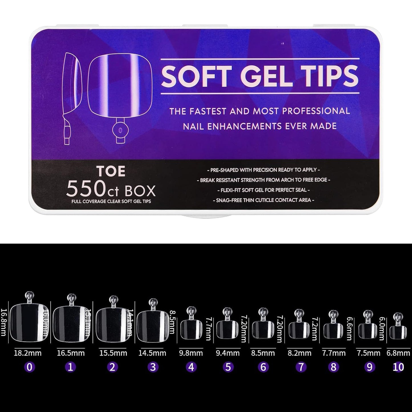 Cycullinyt 550pcs Square Soft Gel Toe Nail Tips, 11 Sizes Square Toenails Full Cover Acrylic Press on False Nail Tips No Trace for Beginners Beauty & Personal Care Cycullinyt