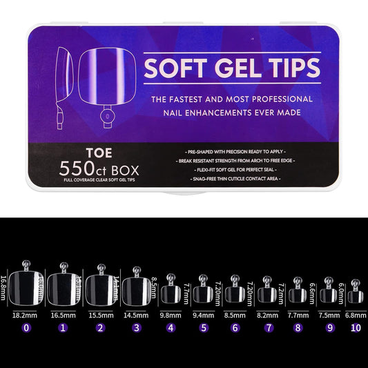 Cycullinyt 550pcs Square Soft Gel Toe Nail Tips, 11 Sizes Square Toenails Full Cover Acrylic Press on False Nail Tips No Trace for Beginners Beauty & Personal Care Cycullinyt