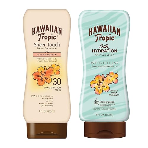 Hawaiian Tropic SPF 30 Broad Spectrum Sunscreen and After Sun Pack with 8oz Sheer Touch Moisturizing Sunscreen Lotion and 6oz Silk Hydration Beauty & Personal Care Hawaiian Tropic