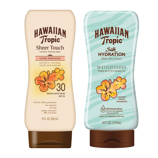 Hawaiian Tropic SPF 30 Broad Spectrum Sunscreen and After Sun Pack with 8oz Sheer Touch Moisturizing Sunscreen Lotion and 6oz Silk Hydration Beauty & Personal Care Hawaiian Tropic