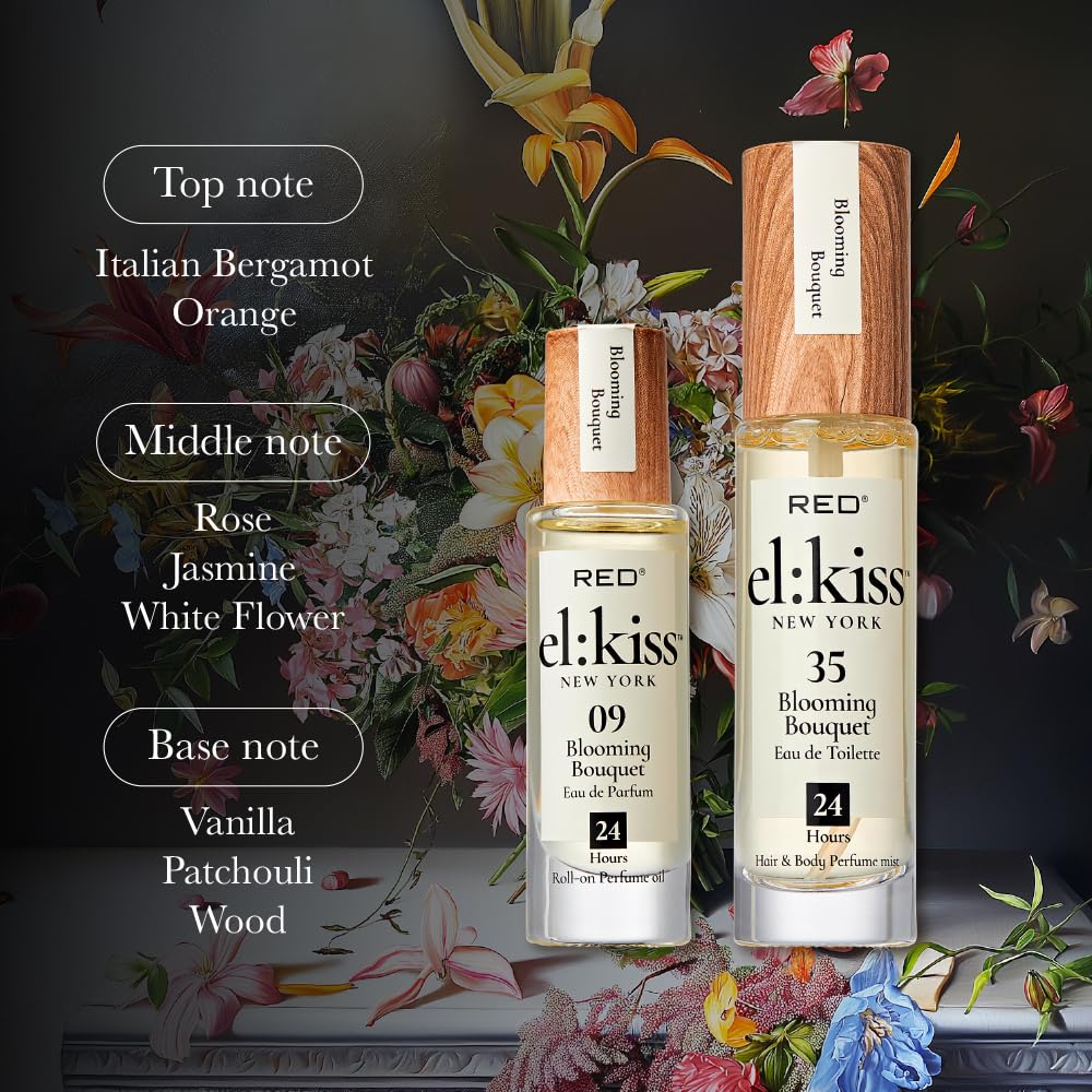 EL:KISS Roll On Perfume, Blooming Bouquet Inspired by Miss D. Eau de Parfum 12mL (.40 Fl Oz), Hydrating & Long-Lasting, Alcohol-Free & Mineral Beauty & Personal Care EL:KISS