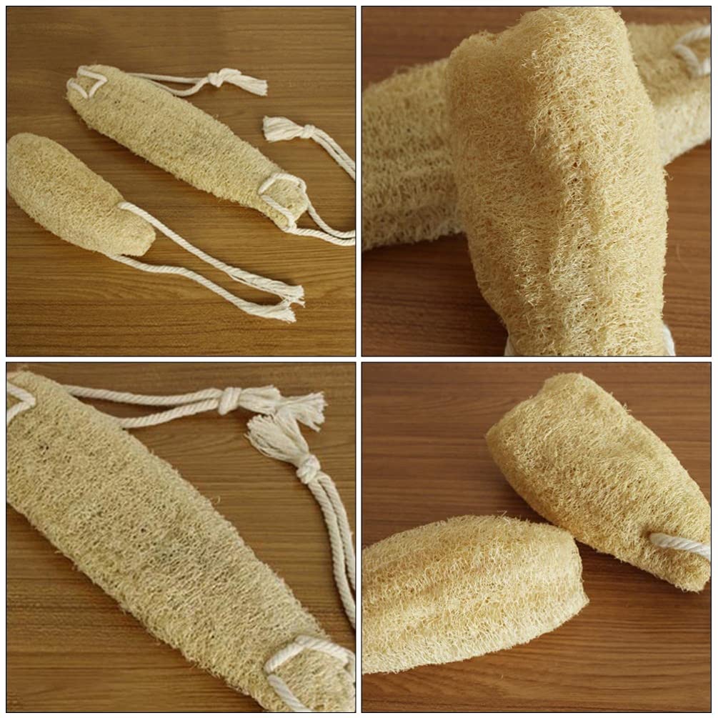 EXCEART Natural Loofah Sponge Back Scrubber for Men and Women 16.5 Inch Exfoliating Body Scrubber with Rope for Shower Suitable for Arms Legs Chest Beauty and Personal Care EXCEART