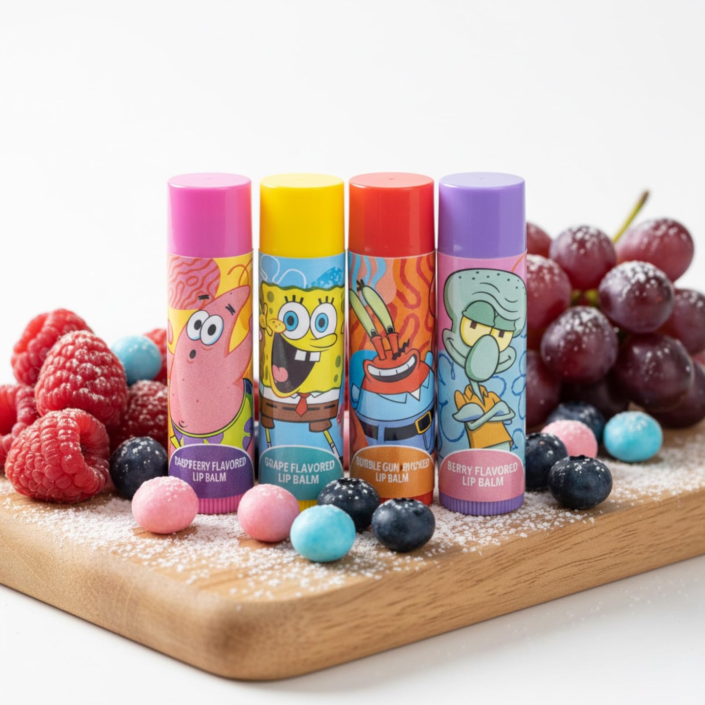 Spongebob Squarepants 4PK Plant-Based, Fruity Scented Lip Balm, & 1 Tin, Colorful Hydrating Mosturizor Swirl Lip Balm Set for Kids, by Townley Girl Beauty & Personal Care Townley Girl