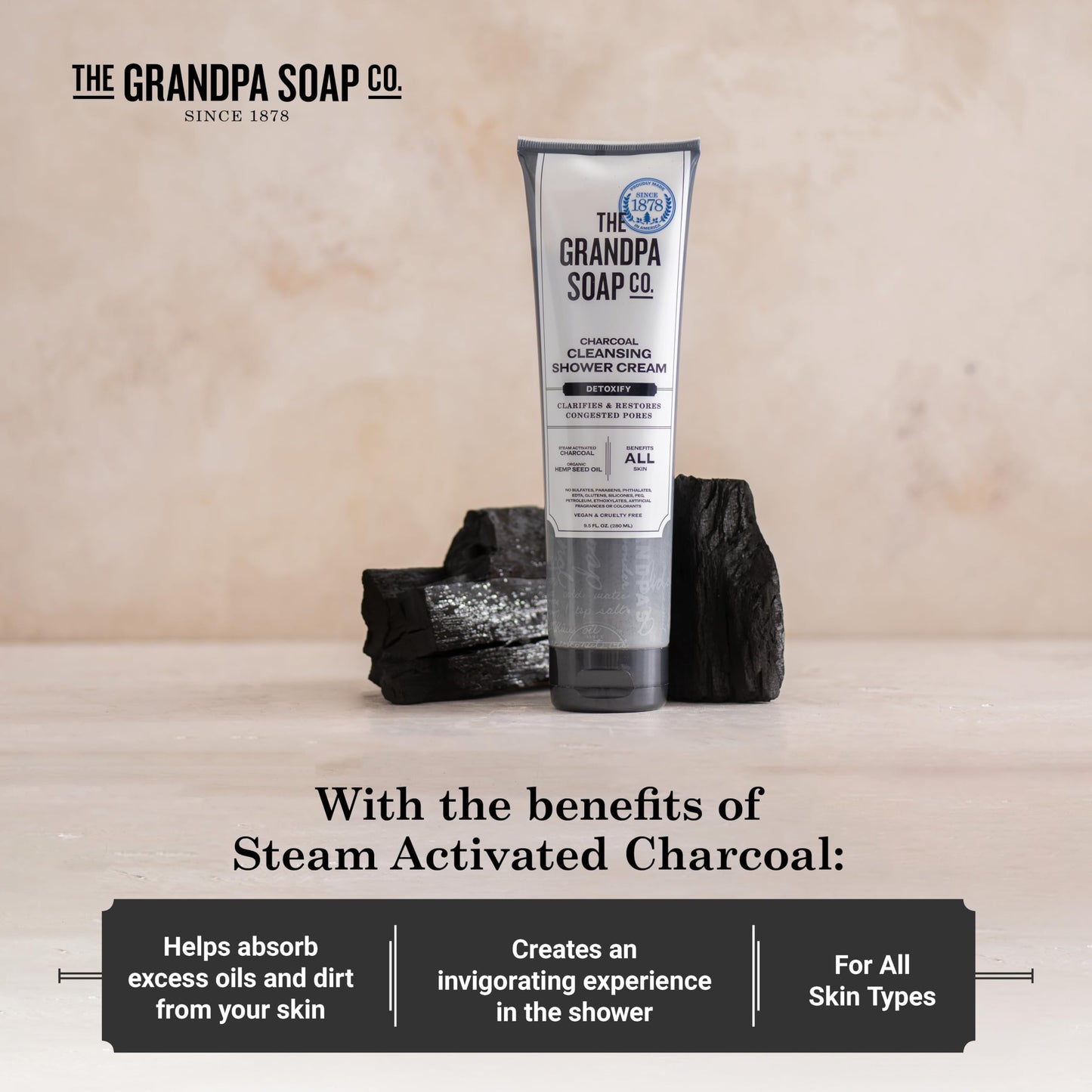 The Grandpa Soap Company Charcoal Cleansing Shower Cream - Clarifies & Restores Congested Pores, With Activated Charcoal & Hemp Seed Oil, Detoxifies Beauty & Personal Care The Grandpa Soap Company