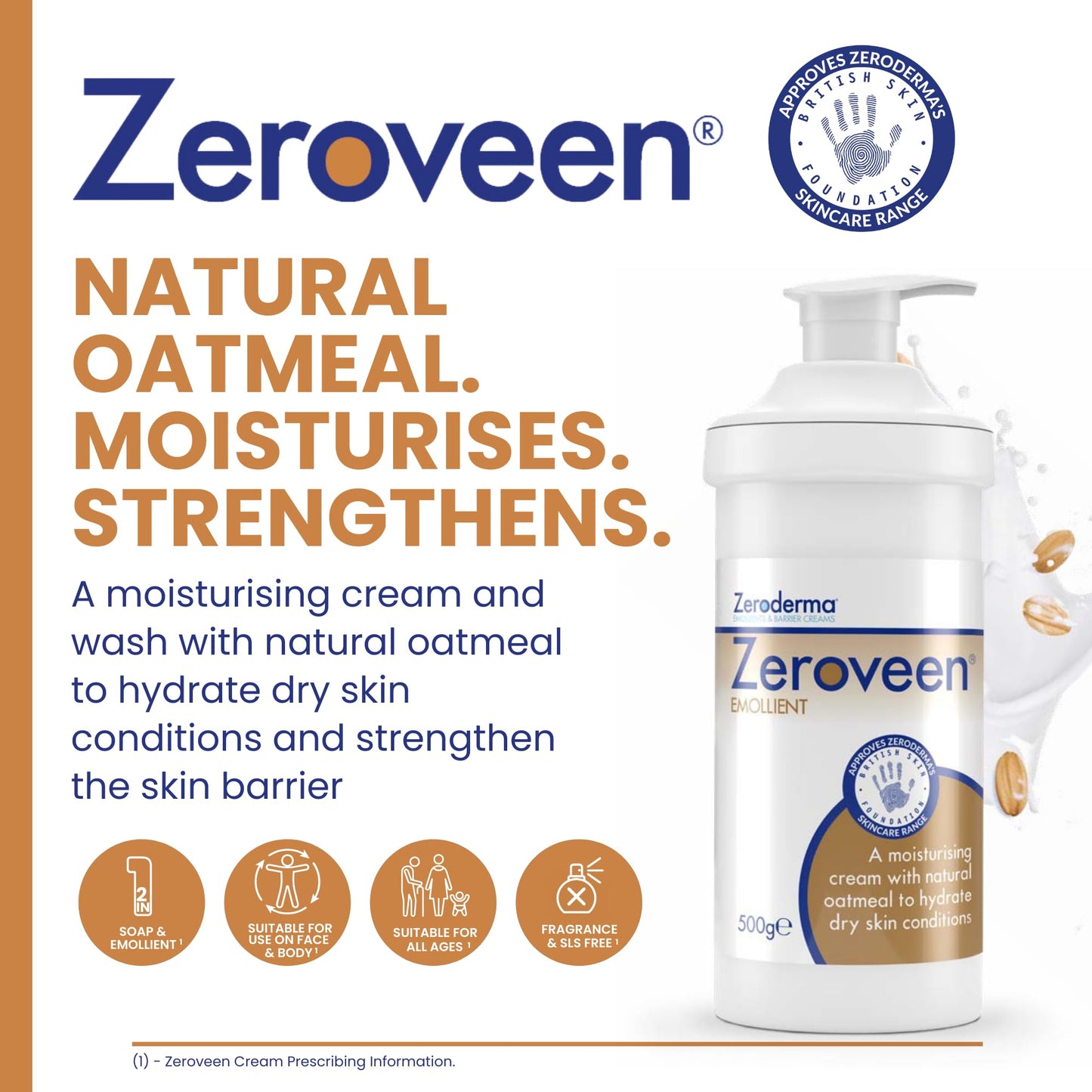 Zeroderma Zeroveen Emollient 500g - 2In1 Moisturising Cram And Wash With Natural Oatmeal Beauty & Personal Care Zeroderma