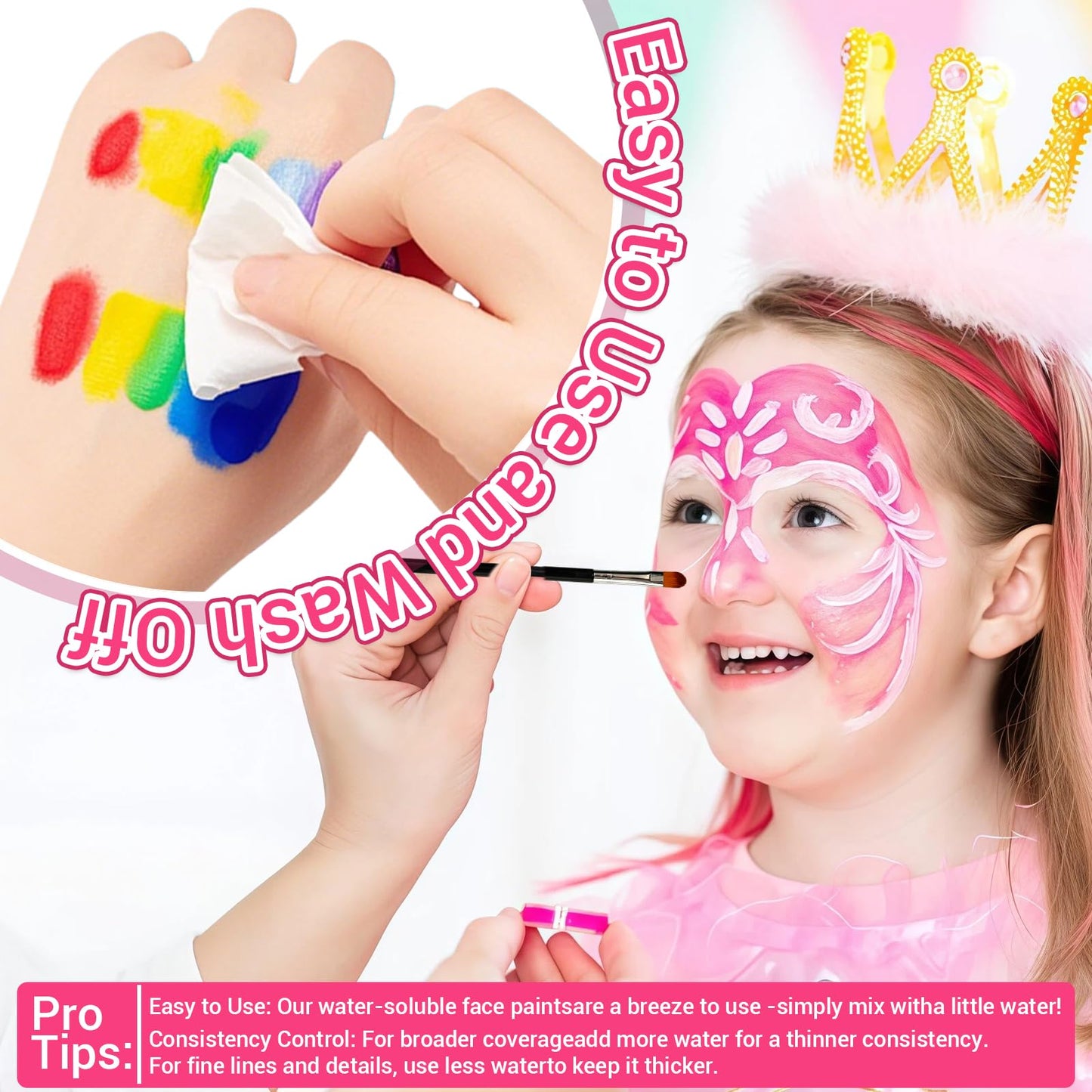 Ruihangda 42 Colors Face Painting Kit for Kids, Non Toxic Water Based Face Body Paint with Brushes, Stencils, Sponges, Gem Stickers, Washable Makeup Beauty & Personal Care Ruihangda