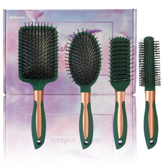 4 Pcs Hair Brush Set,Anti Static Massage Oval Comb,Detangling Brush Round Hair Brush Vent Hair Brush,Flexible Soft Pin Bristles for Long Thick Curly Beauty & Personal Care Meisheamin