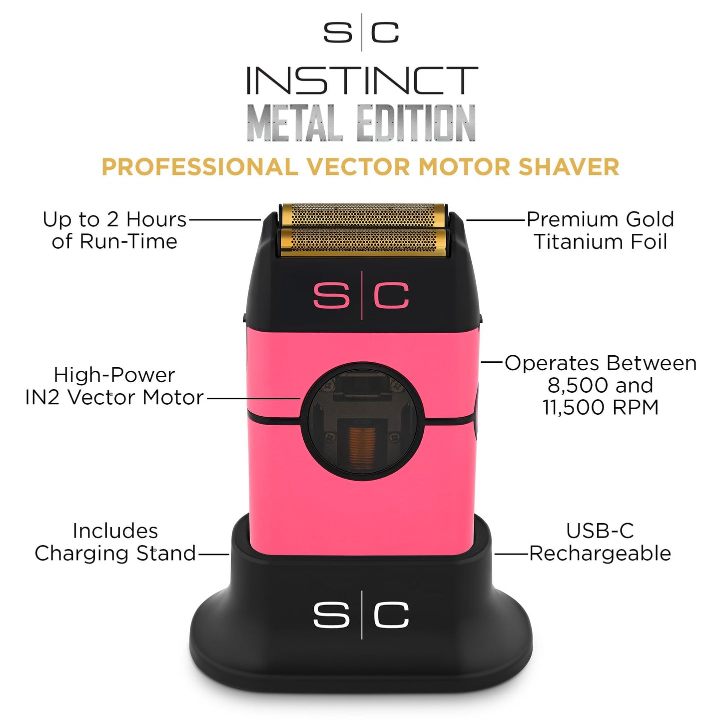 StyleCraft Instinct Metal Cordless Double Foil Shaver with IN2 Vector Motor Intuitive Torque Control, USB-C Rechargeable (Pink) Beauty and Personal Care Stylecraft