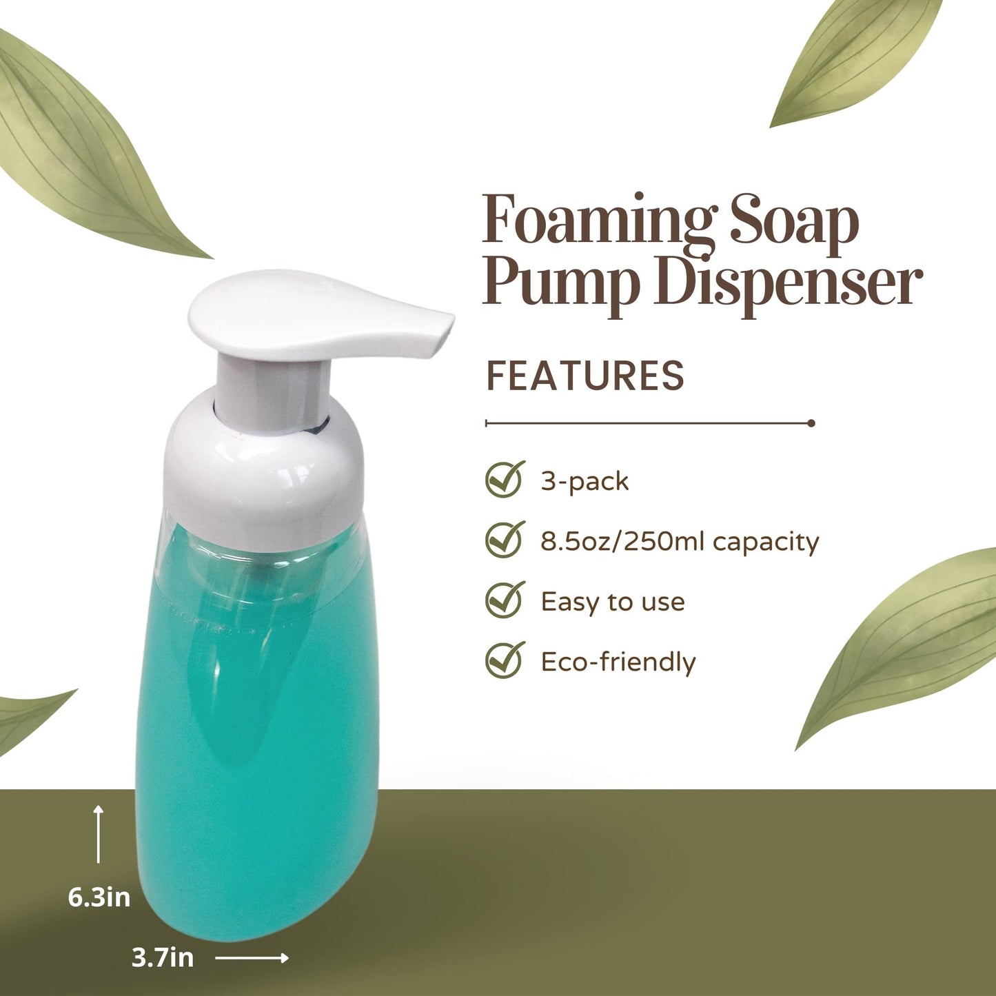 Clear Foaming Soap Dispensers 250ml (8.5oz) – Refillable Plastic Pump Bottles for Bathroom, Compatible with Dr. Bronner’s, 3 Pack Beauty & Personal Care Bay State Importers