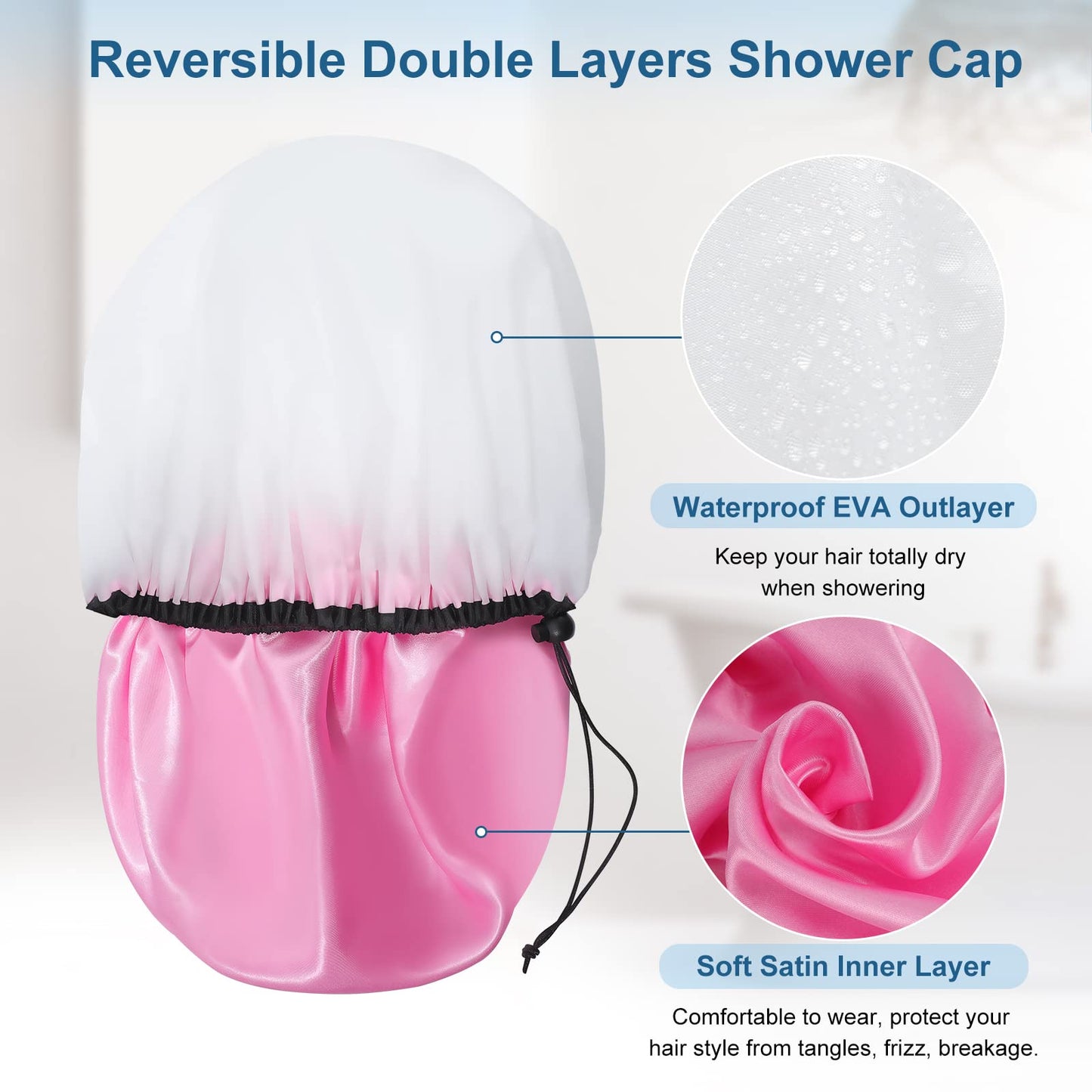 3 Pcs 16.5" Super Extra Large Shower Cap, Reusable Dual Waterproof Shower Cap for Women, Jumbo Satin Lined Shower Cap for Braids & Long Hair, XXL Beauty & Personal Care SHEOMERN