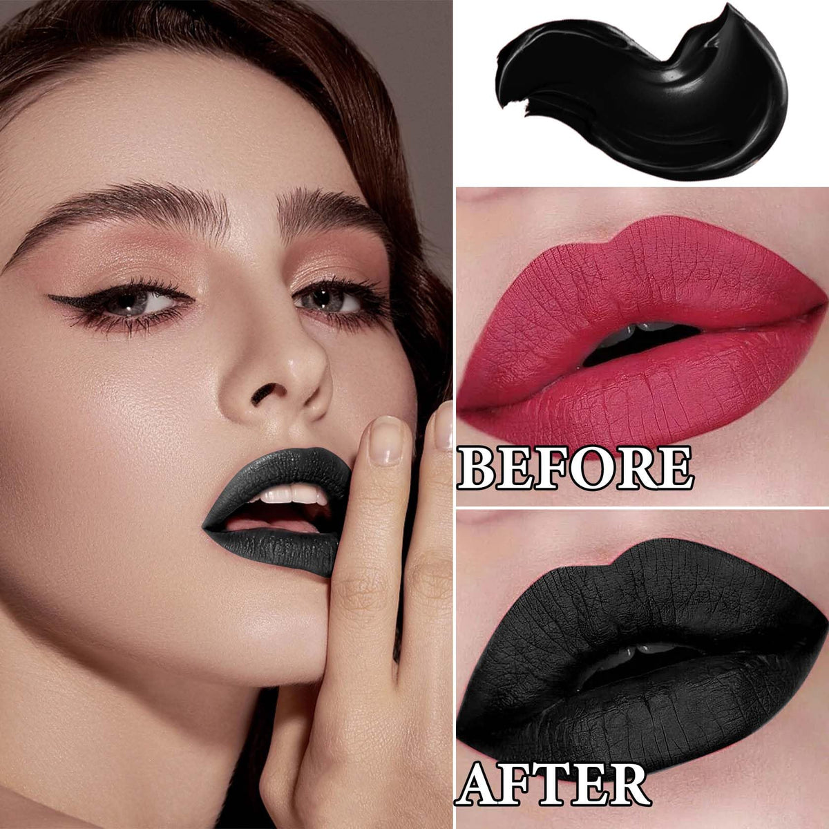 Black Matte Lipstick,2 Pcs Black Matte Lip Liner and Liquid Lipstick Set,Waterproof Long Lasting Lip Gloss Stain,Matte Liquid Lipstick Beauty & Personal Care DuoZeng
