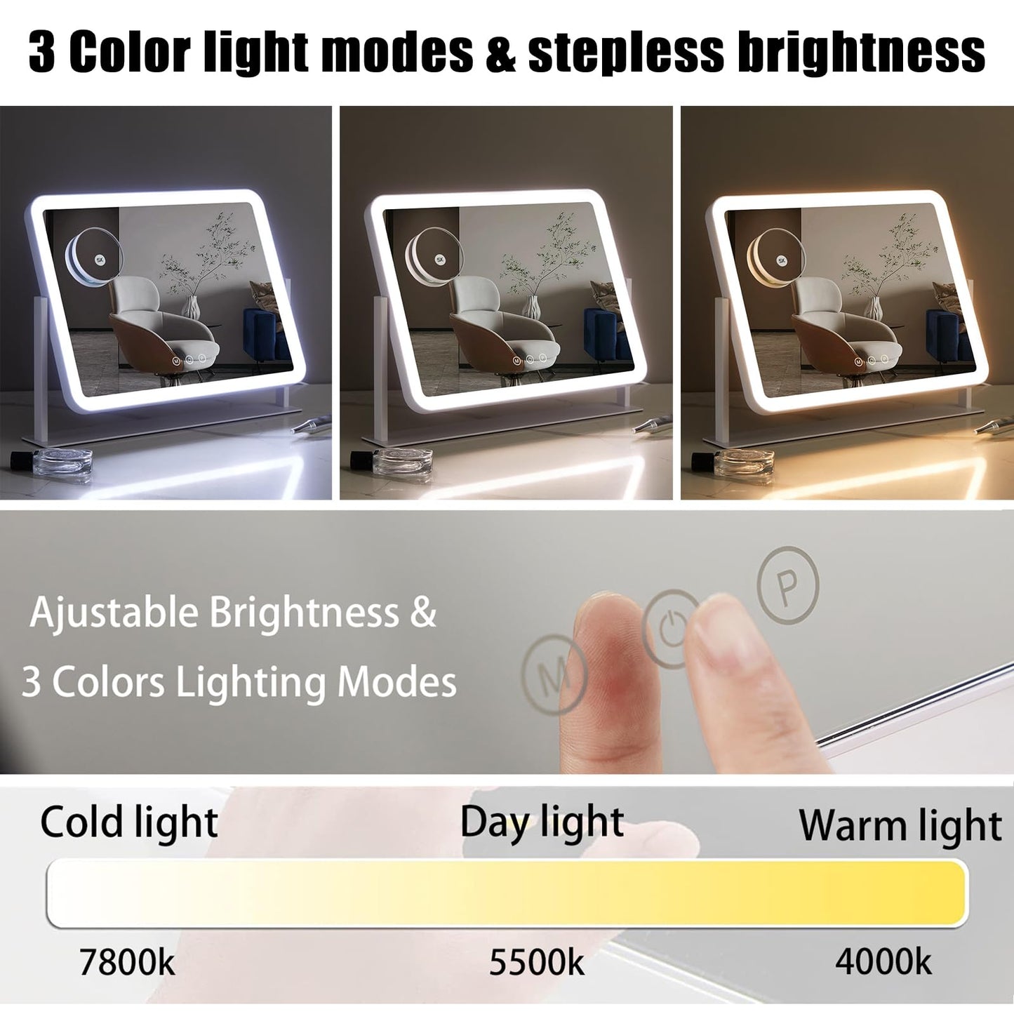 HIEEY Vanity Mirror with Lights, 17.4" x 13.5" Lighted Makeup Mirror, Three Color Lighting Modes, and 5X Magnification Mirror, Smart Touch Control Beauty and Personal Care HIEEY
